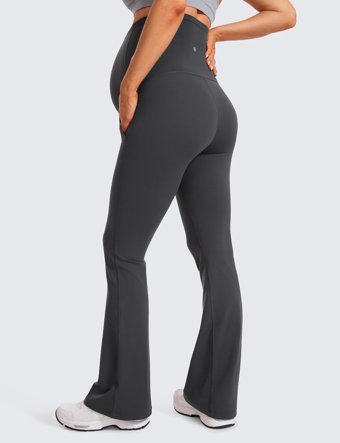 image:imageCRZ YOGA Butterluxe Maternity Flare Leggings Pockets 31 Workout Yoga Bootcut Pregnancy Womens Pants Over The BellyMysterious Grey