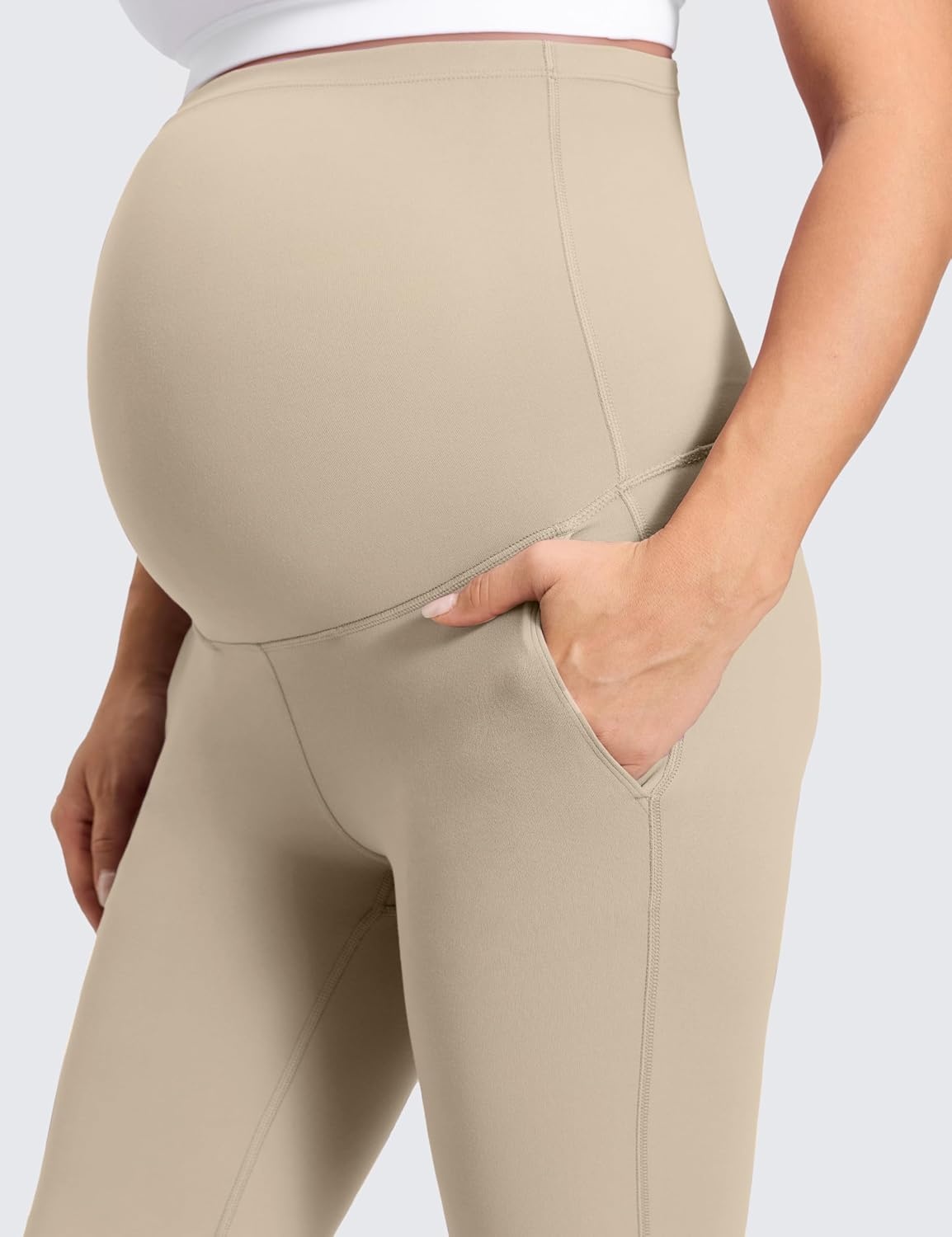 image:imageCRZ YOGA Butterluxe Maternity Flare Leggings Pockets 31 Workout Yoga Bootcut Pregnancy Womens Pants Over The BellyOak