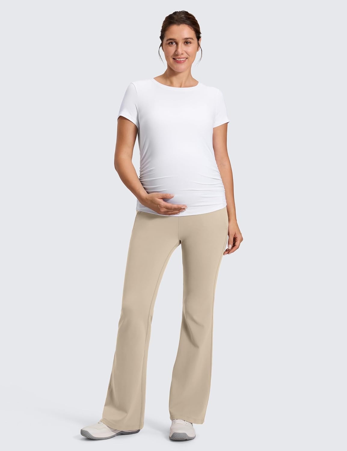image:imageCRZ YOGA Butterluxe Maternity Flare Leggings Pockets 31 Workout Yoga Bootcut Pregnancy Womens Pants Over The BellyOak