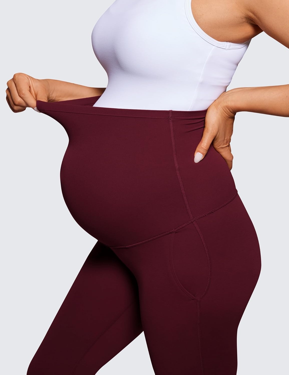 image:imageCRZ YOGA Butterluxe Maternity Flare Leggings Pockets 31 Workout Yoga Bootcut Pregnancy Womens Pants Over The BellyRed Merlot