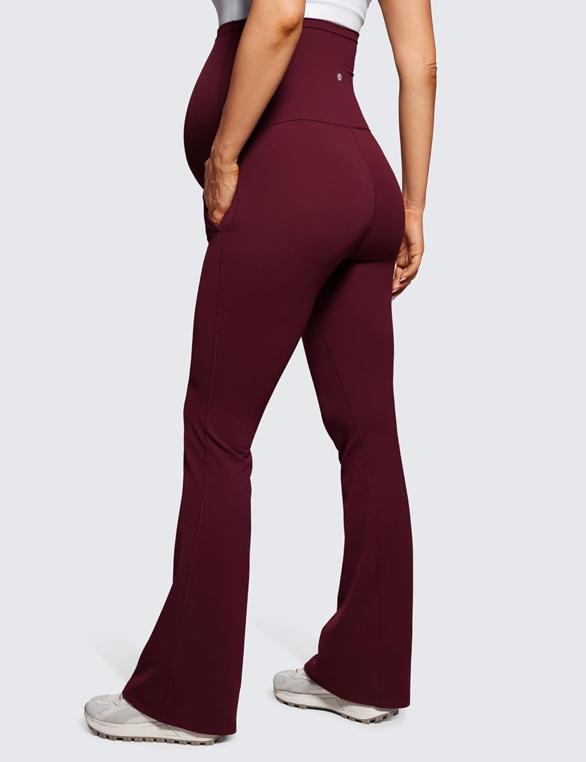 image:imageCRZ YOGA Butterluxe Maternity Flare Leggings Pockets 31 Workout Yoga Bootcut Pregnancy Womens Pants Over The BellyRed Merlot