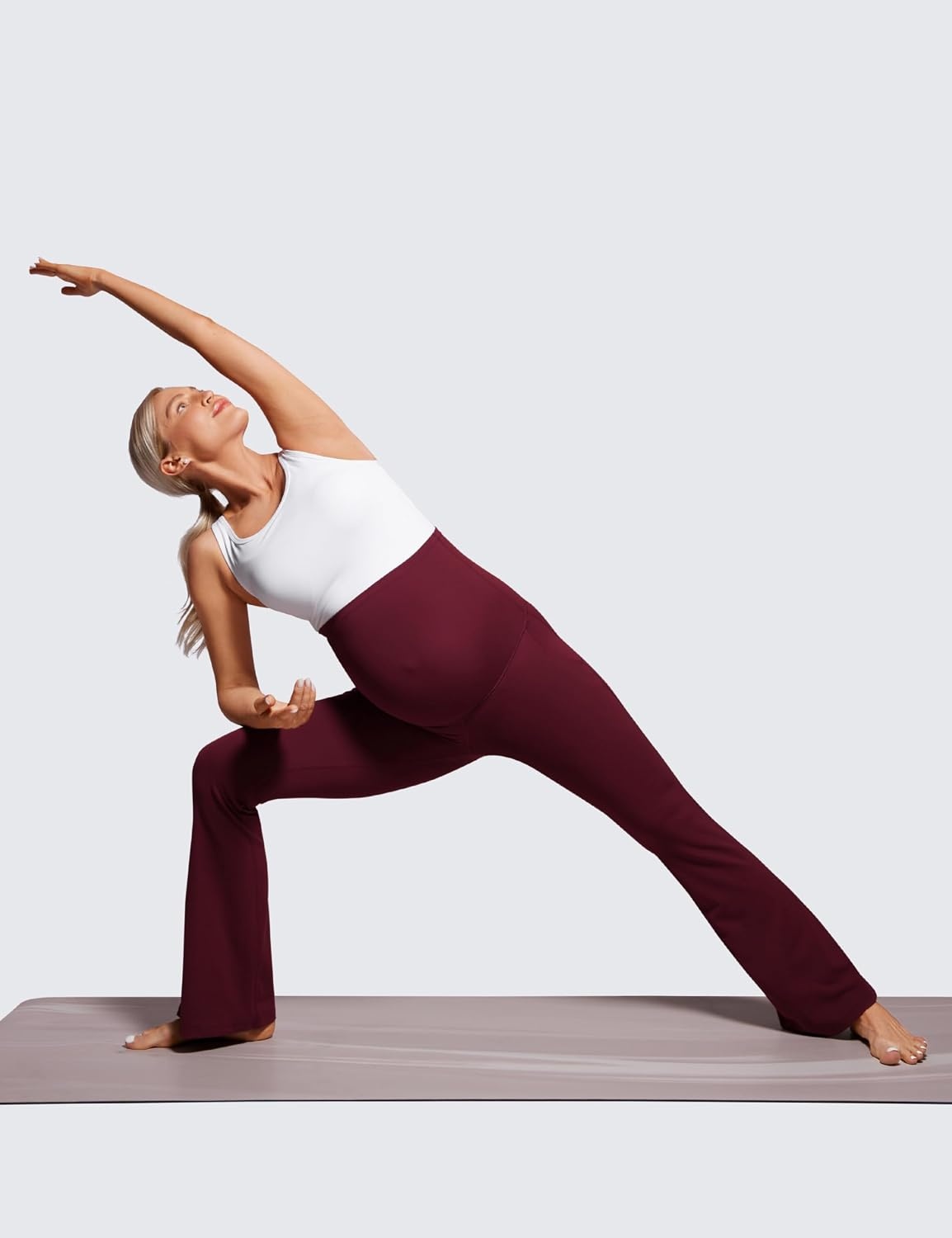 image:imageCRZ YOGA Butterluxe Maternity Flare Leggings Pockets 31 Workout Yoga Bootcut Pregnancy Womens Pants Over The BellyRed Merlot