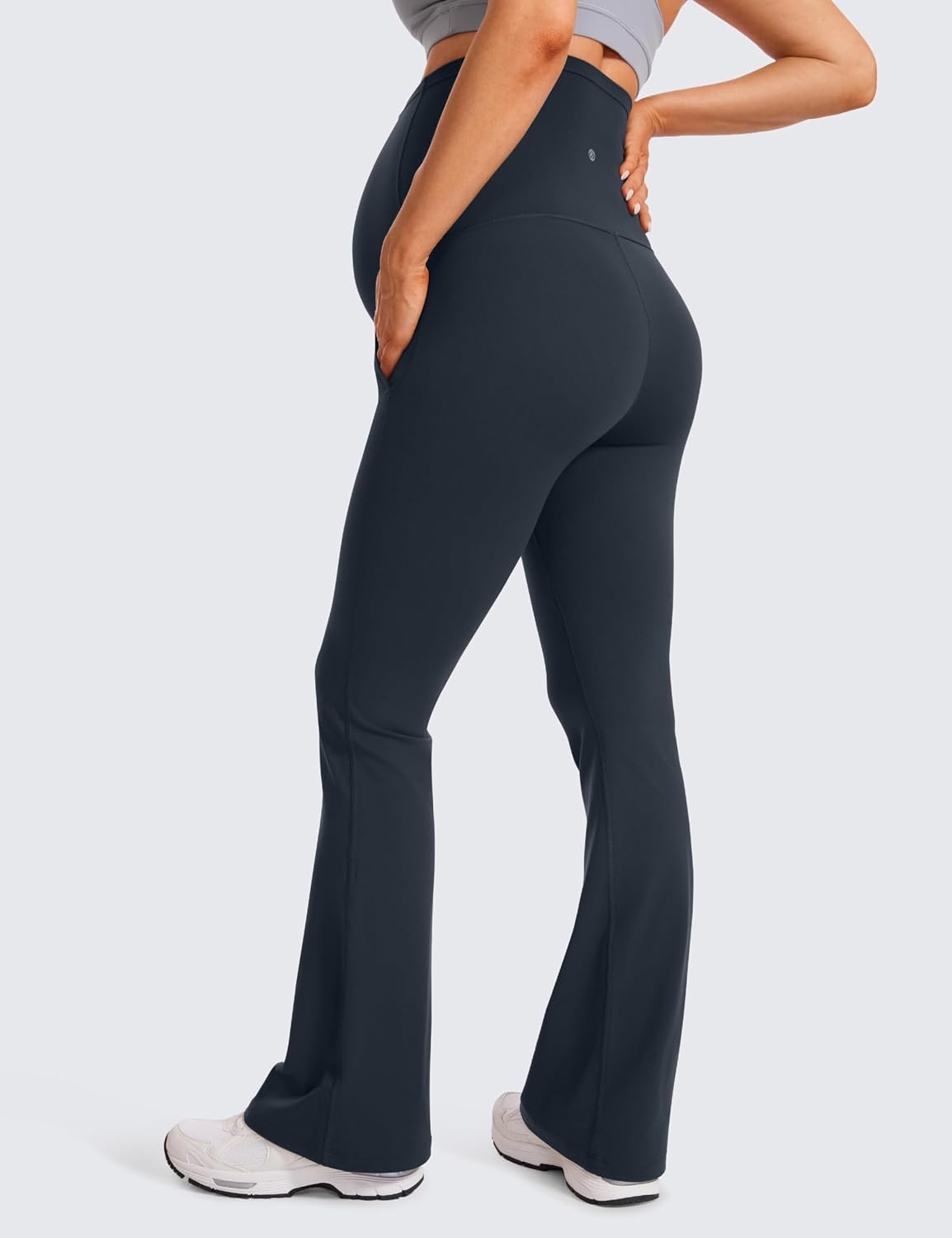 image:imageCRZ YOGA Butterluxe Maternity Flare Leggings Pockets 31 Workout Yoga Bootcut Pregnancy Womens Pants Over The BellyTrue Navy