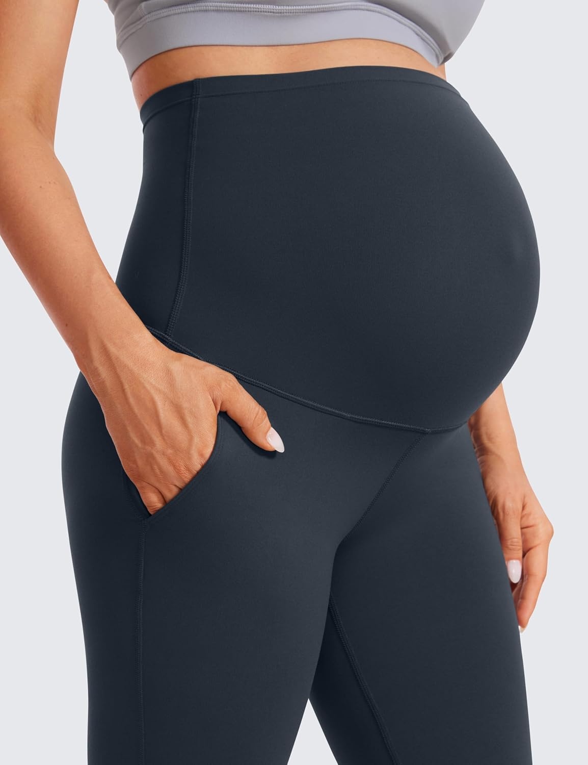 image:imageCRZ YOGA Butterluxe Maternity Flare Leggings Pockets 31 Workout Yoga Bootcut Pregnancy Womens Pants Over The BellyTrue Navy