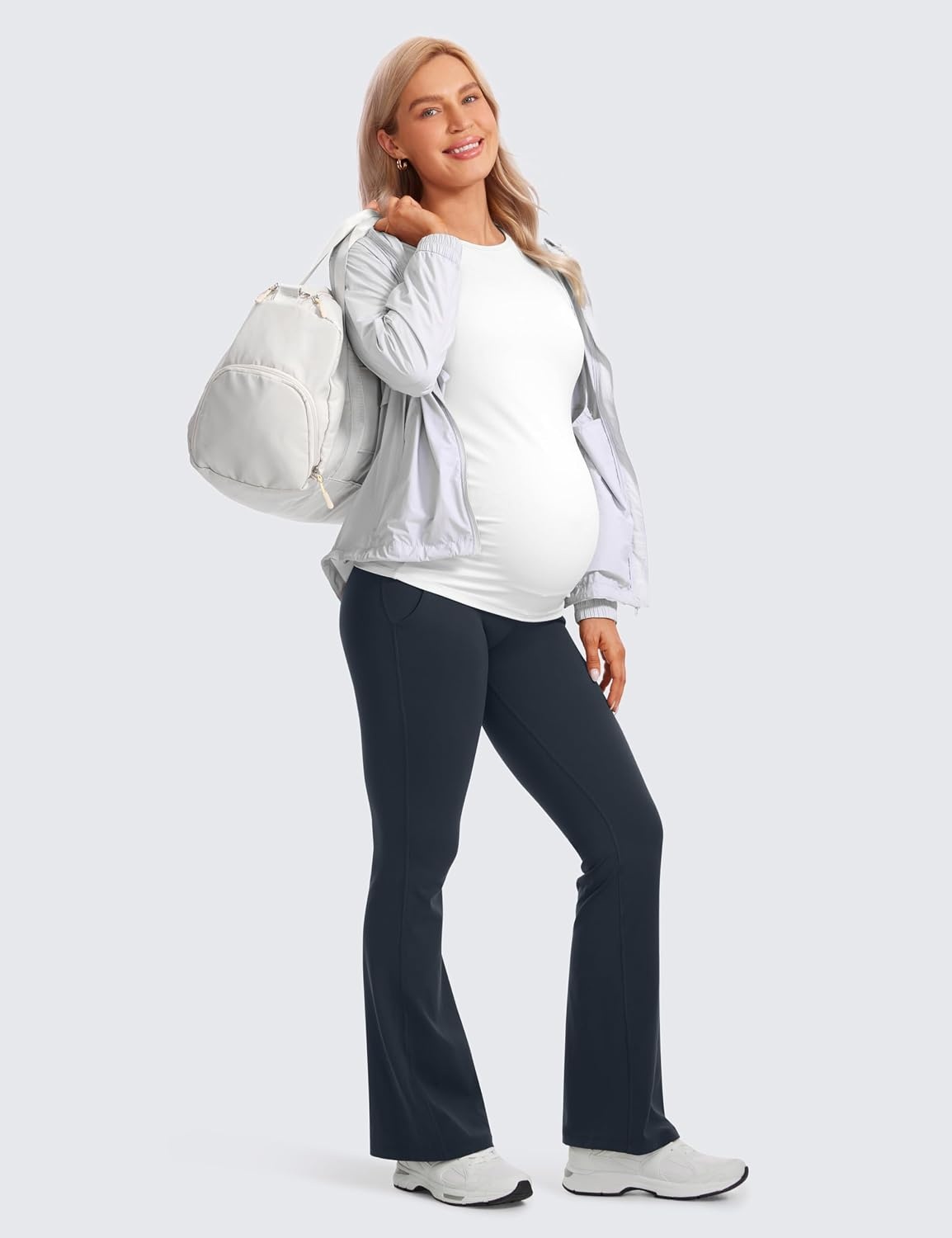 image:imageCRZ YOGA Butterluxe Maternity Flare Leggings Pockets 31 Workout Yoga Bootcut Pregnancy Womens Pants Over The BellyTrue Navy