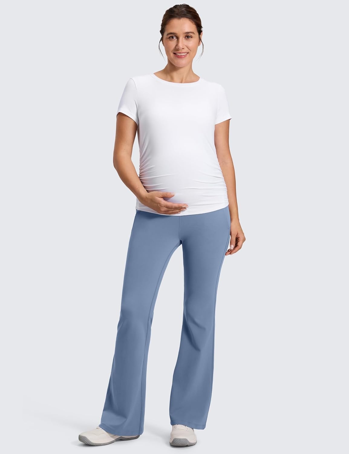 image:imageCRZ YOGA Butterluxe Maternity Flare Leggings Pockets 31 Workout Yoga Bootcut Pregnancy Womens Pants Over The BellyWashed Denim