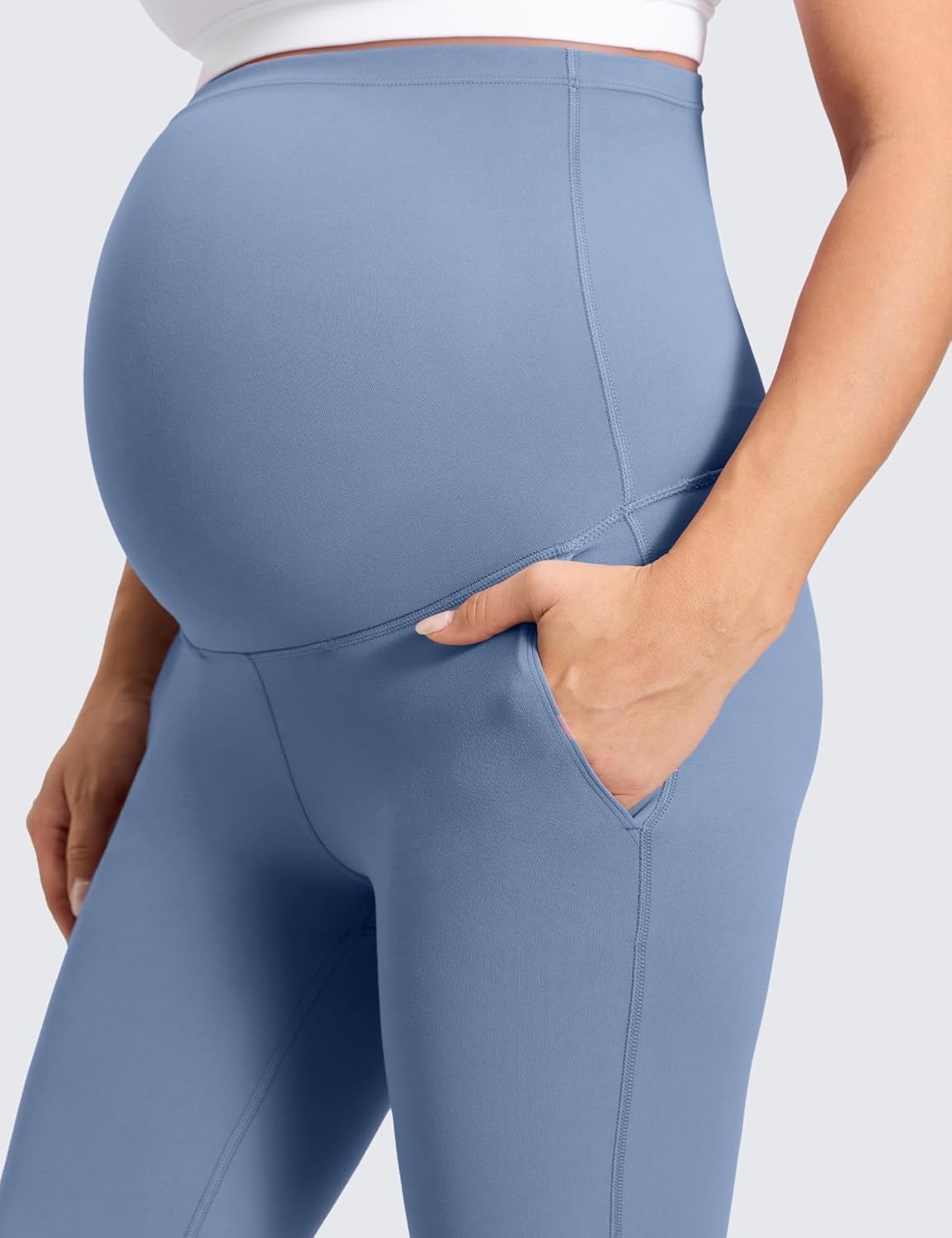 image:imageCRZ YOGA Butterluxe Maternity Flare Leggings Pockets 31 Workout Yoga Bootcut Pregnancy Womens Pants Over The BellyWashed Denim