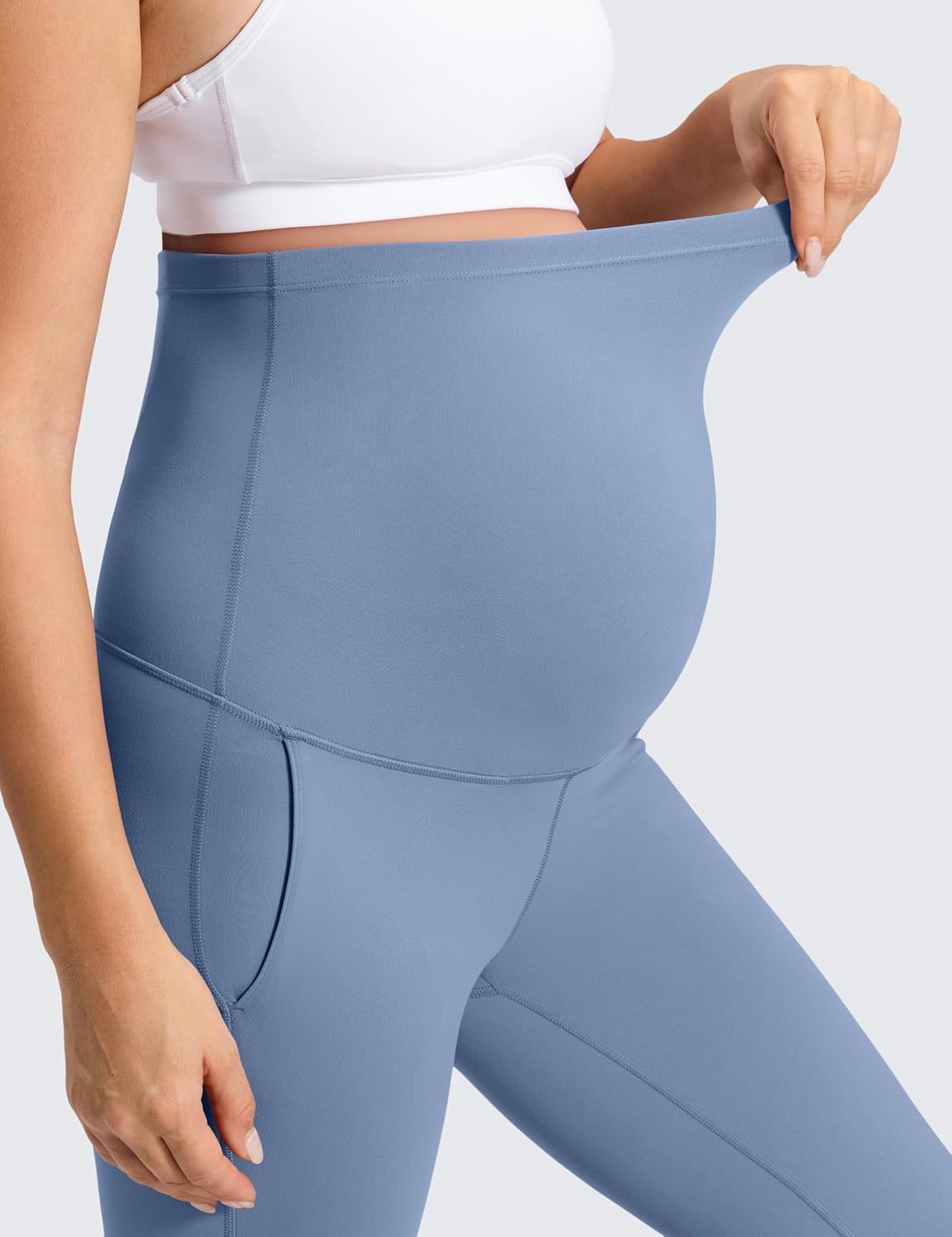 image:imageCRZ YOGA Butterluxe Maternity Flare Leggings Pockets 31 Workout Yoga Bootcut Pregnancy Womens Pants Over The BellyWashed Denim