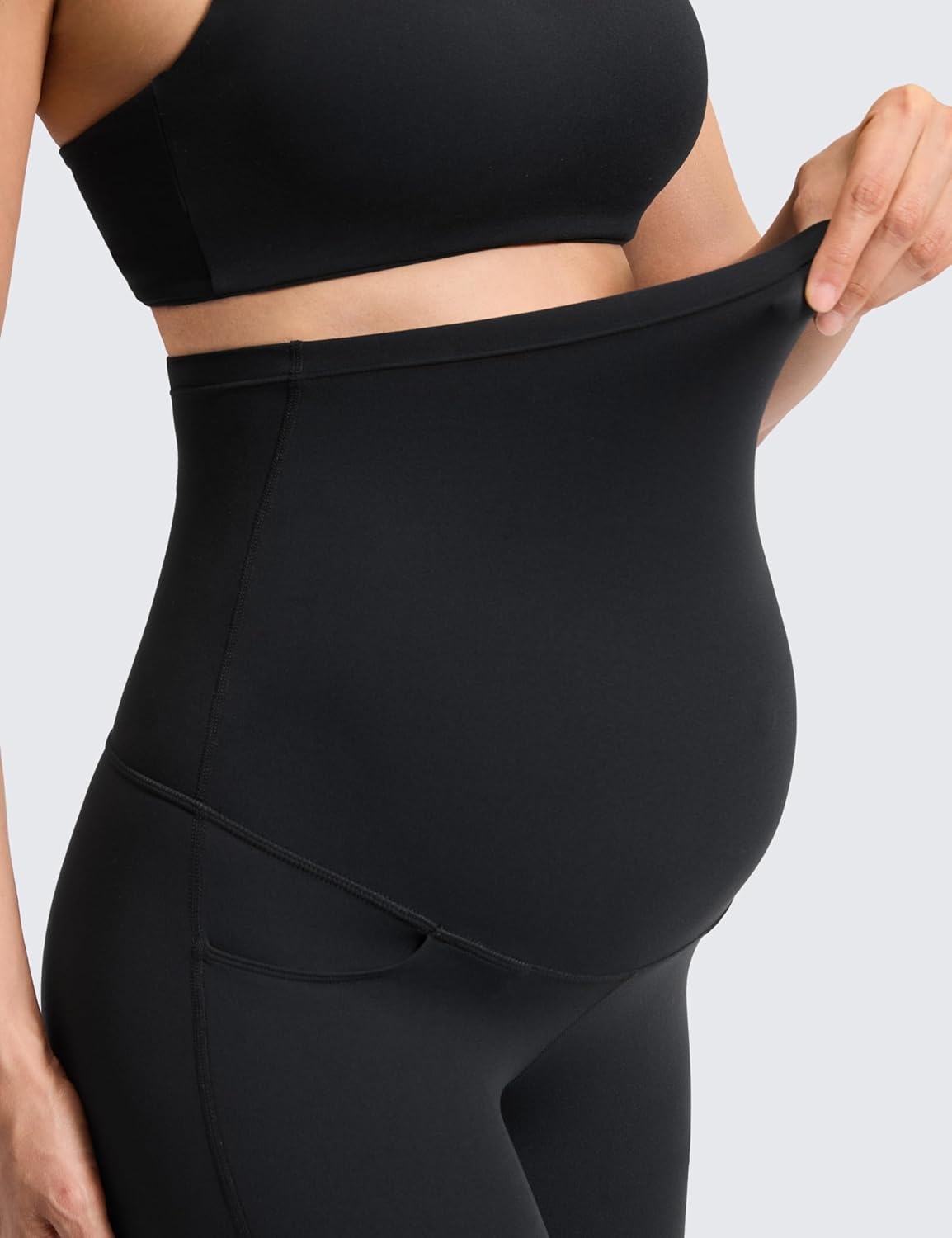 image:imageCRZ YOGA Butterluxe Maternity Flare Leggings Pockets 33 Workout Yoga Bootcut Pregnancy Womens Pants Over The BellyBlack