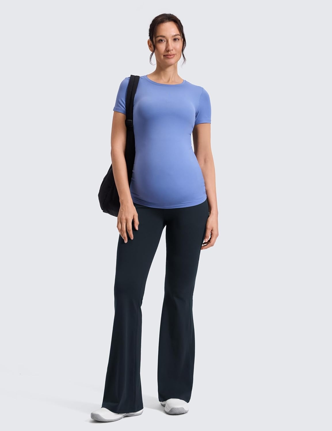 image:imageCRZ YOGA Butterluxe Maternity Flare Leggings Pockets 33 Workout Yoga Bootcut Pregnancy Womens Pants Over The BellyTrue Navy
