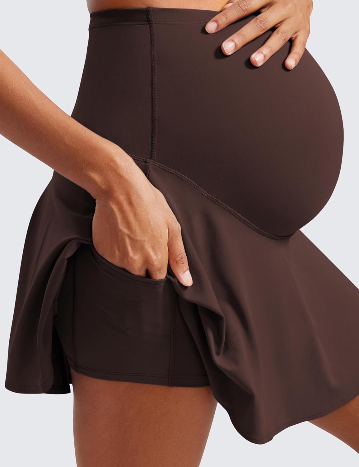 image:imageCRZ YOGA Butterluxe Maternity Flowy Tennis Skirts High Waisted A Line Golf Athletic Casual Womens Pregnancy with PocketsHot Fudge Brown