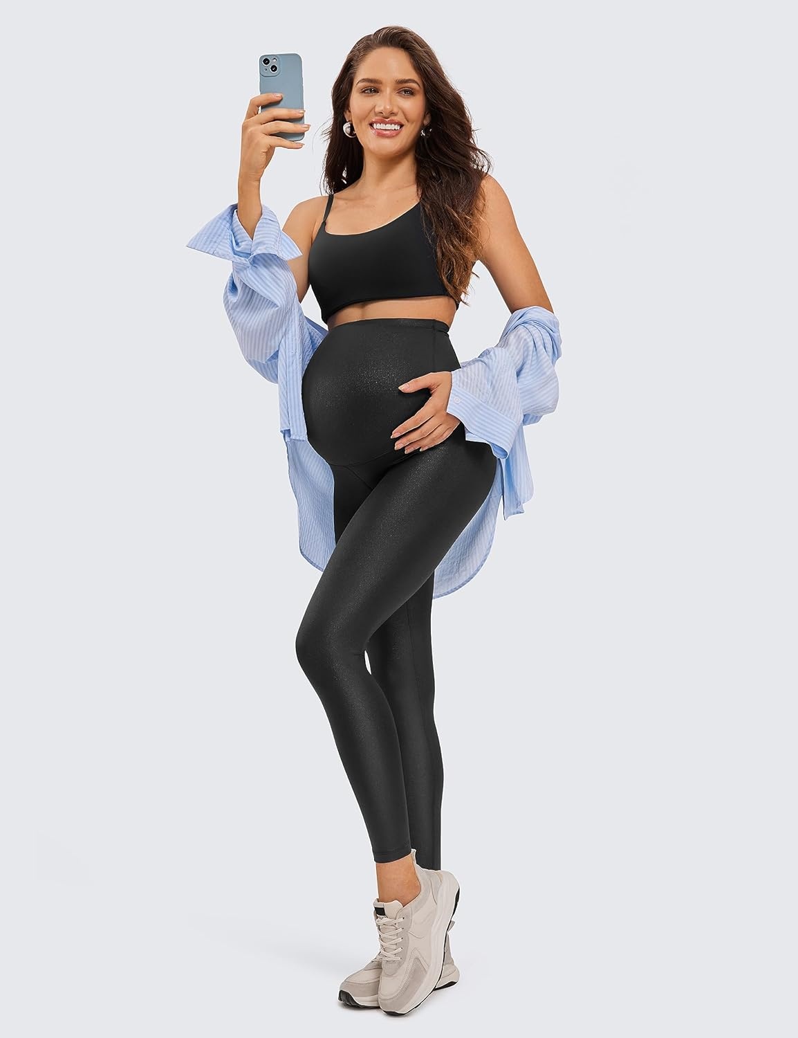 image:imageCRZ YOGA Butterluxe Maternity Leggings 25 Over The Belly Buttery Soft Workout Activewear Yoga Womens Pregnancy PantsFaux Leather Black