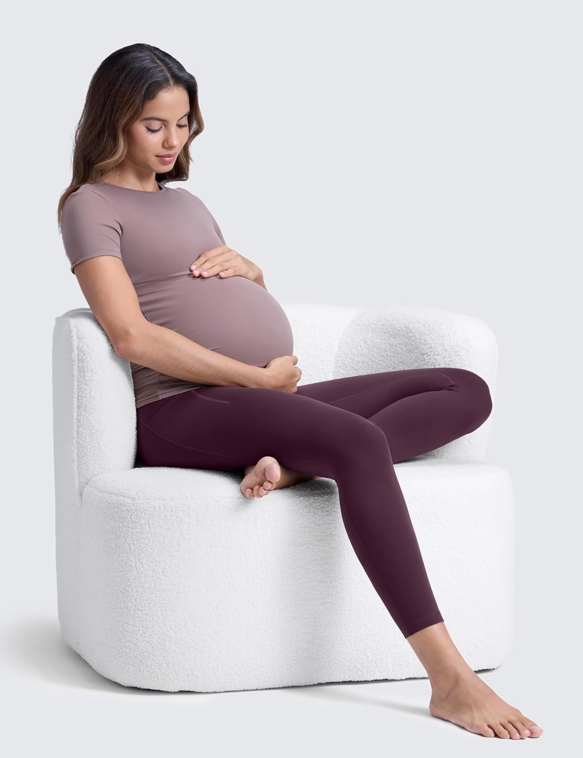 image:imageCRZ YOGA Butterluxe Maternity Leggings Pockets 25 Soft Workout Active Yoga Pregnancy Womens Pants Over The BellyDeep Purple