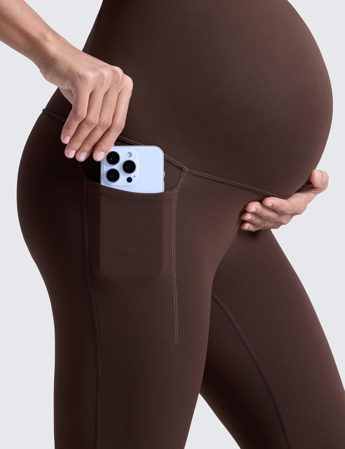 image:imageCRZ YOGA Butterluxe Maternity Leggings Pockets 25 Soft Workout Active Yoga Pregnancy Womens Pants Over The BellyHot Fudge Brown