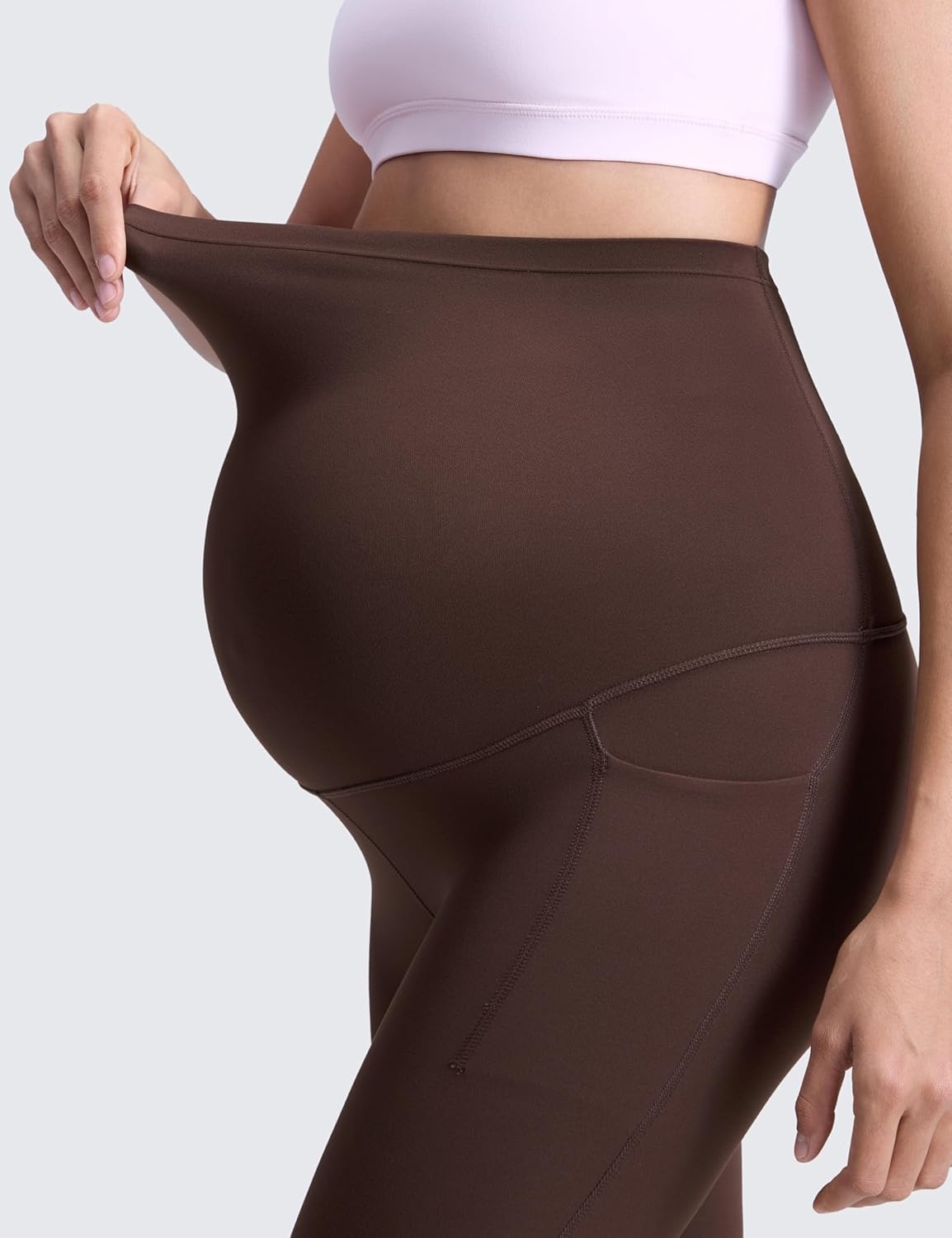 image:imageCRZ YOGA Butterluxe Maternity Leggings Pockets 25 Soft Workout Active Yoga Pregnancy Womens Pants Over The BellyHot Fudge Brown