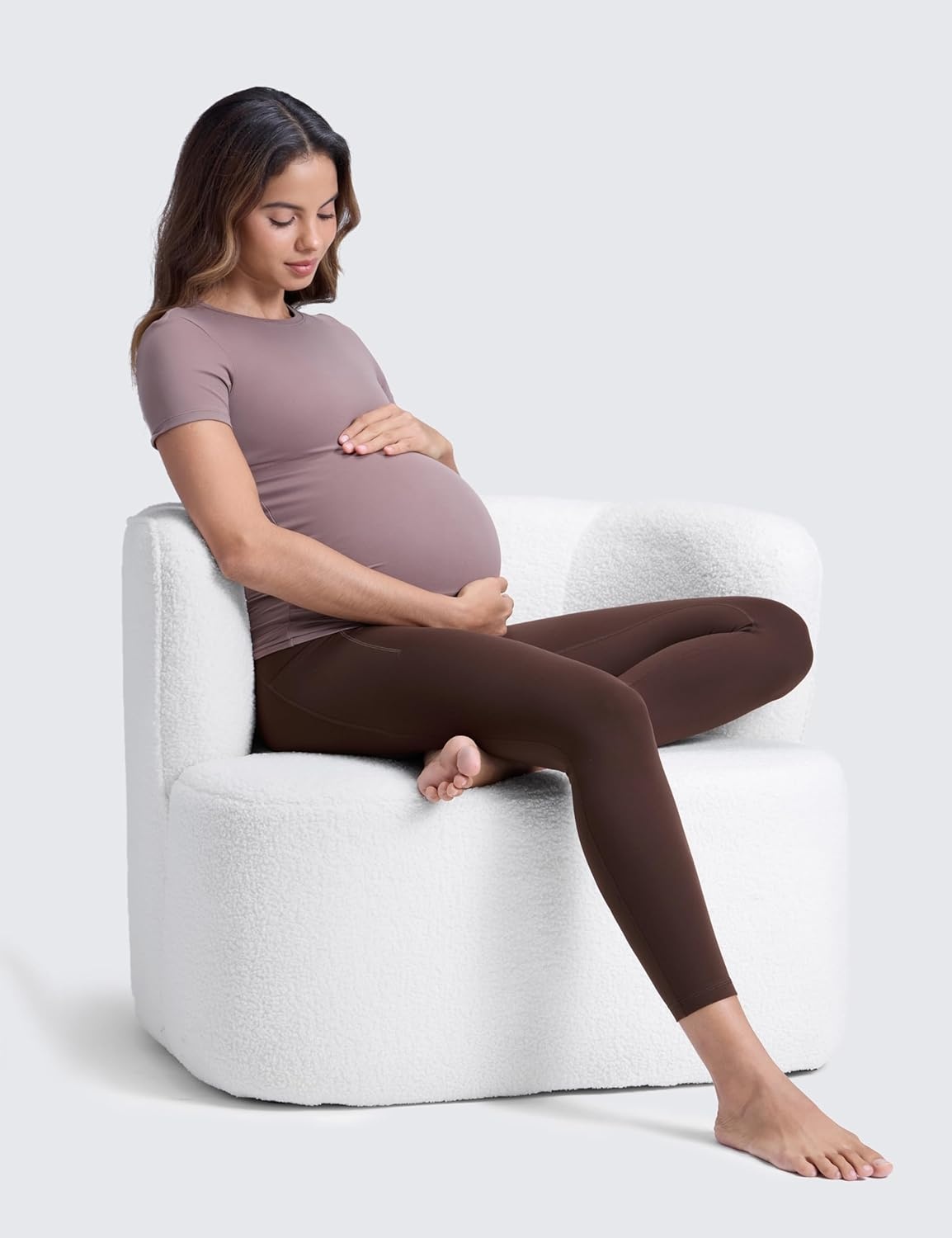 image:imageCRZ YOGA Butterluxe Maternity Leggings Pockets 25 Soft Workout Active Yoga Pregnancy Womens Pants Over The BellyHot Fudge Brown