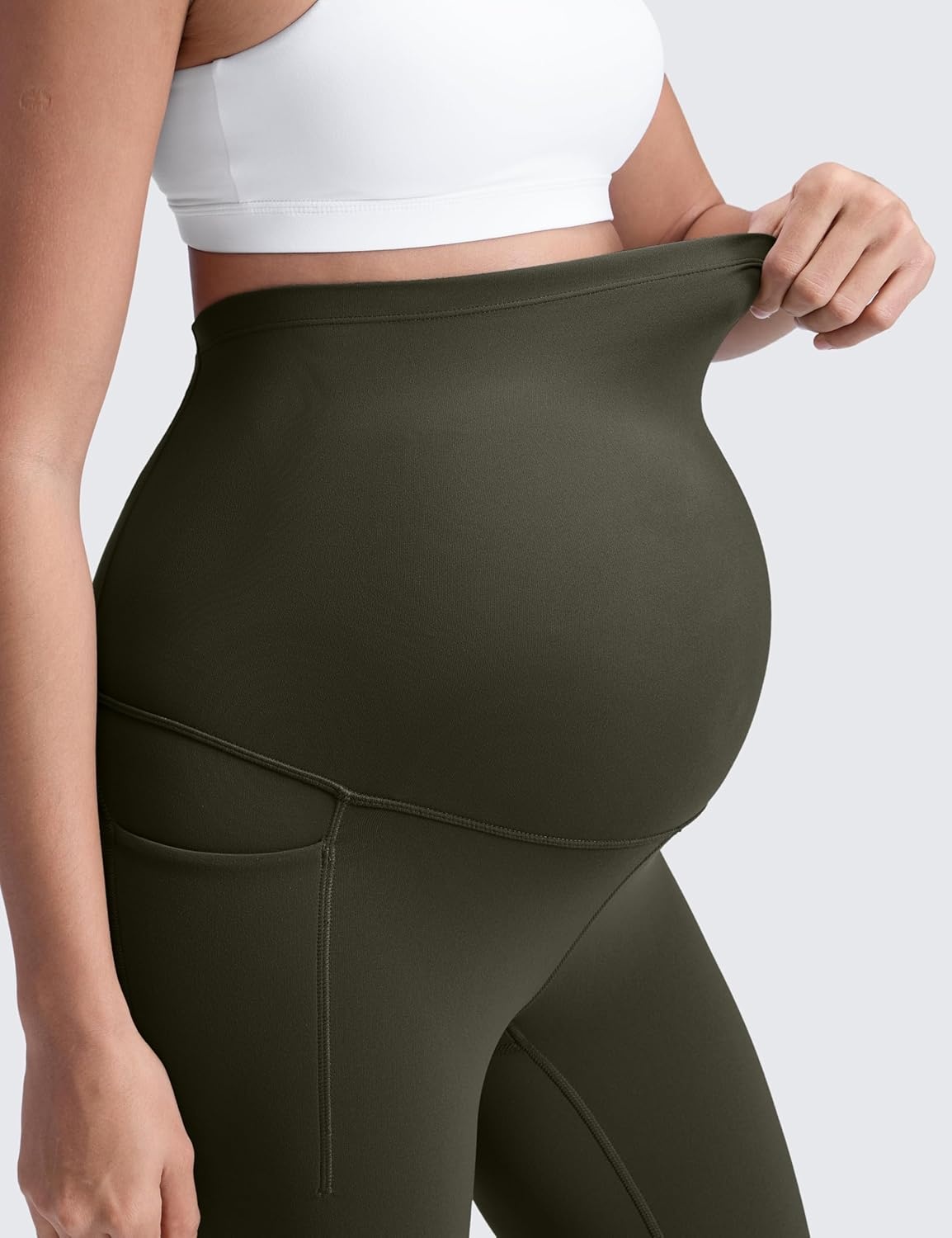 image:imageCRZ YOGA Butterluxe Maternity Leggings Pockets 25 Soft Workout Active Yoga Pregnancy Womens Pants Over The BellyOlive Green