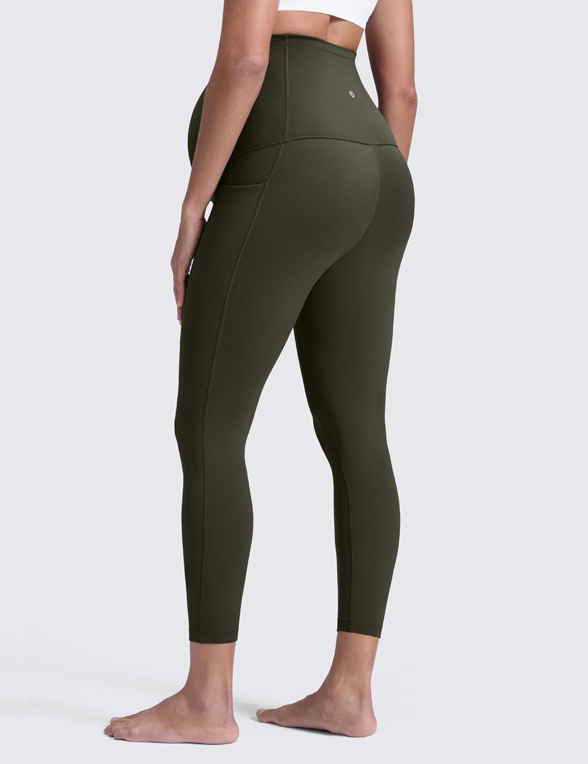 image:imageCRZ YOGA Butterluxe Maternity Leggings Pockets 25 Soft Workout Active Yoga Pregnancy Womens Pants Over The BellyOlive Green