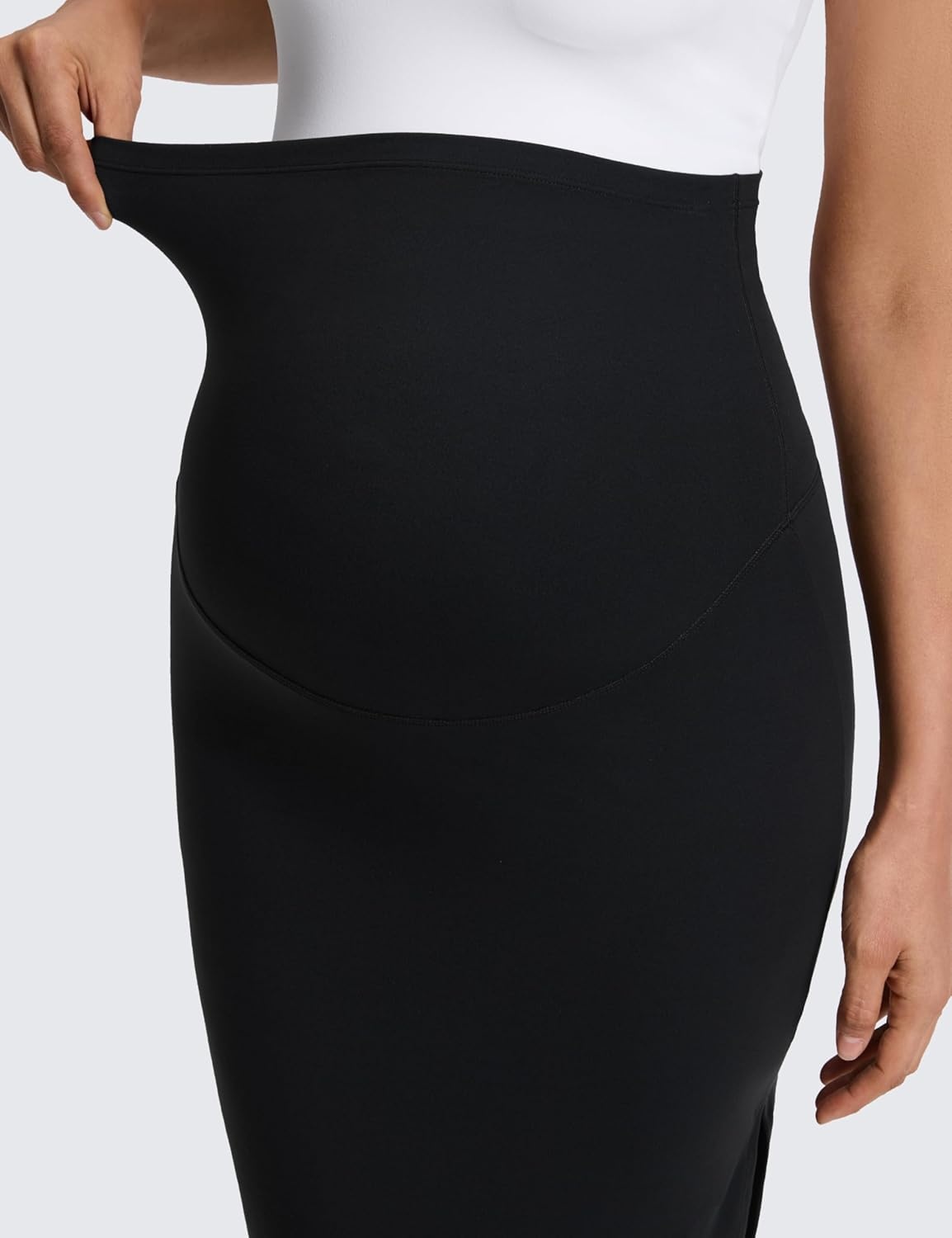 image:imageCRZ YOGA Butterluxe Maternity Side Split Midi Skirt Bodycon Womens Pregnancy Casual Pencil Over The Belly Stretchy SoftBlack