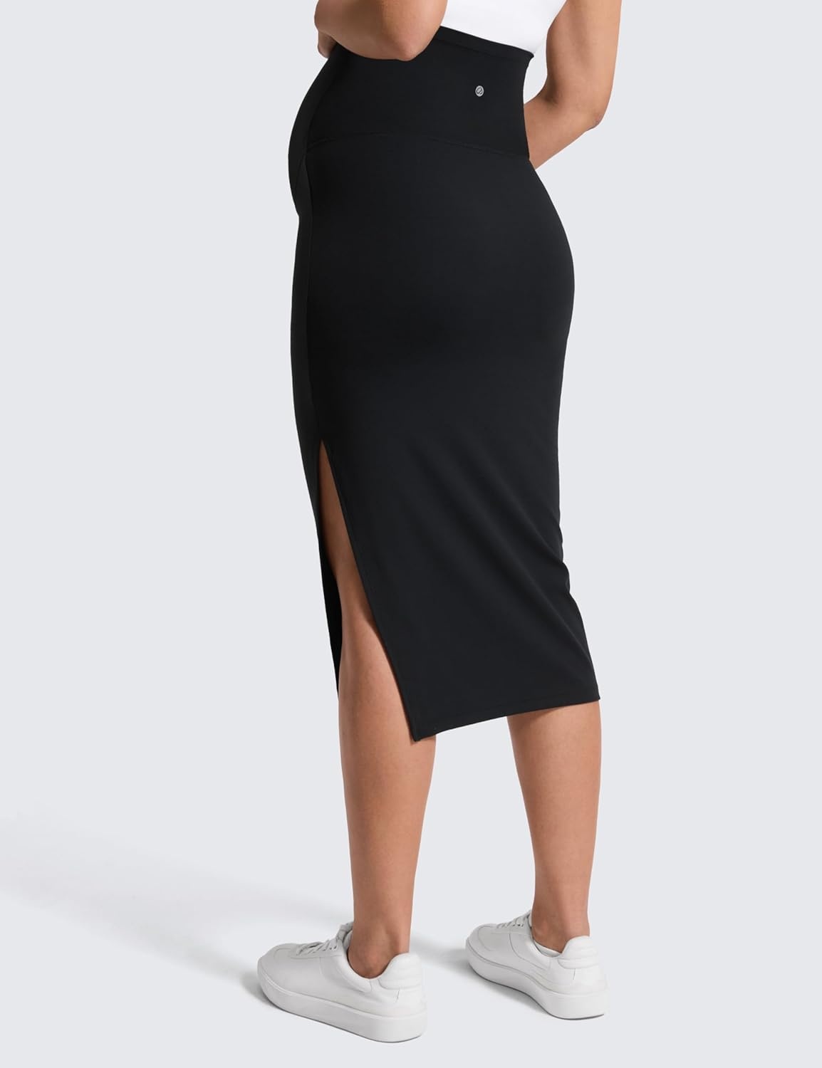 image:imageCRZ YOGA Butterluxe Maternity Side Split Midi Skirt Bodycon Womens Pregnancy Casual Pencil Over The Belly Stretchy SoftBlack