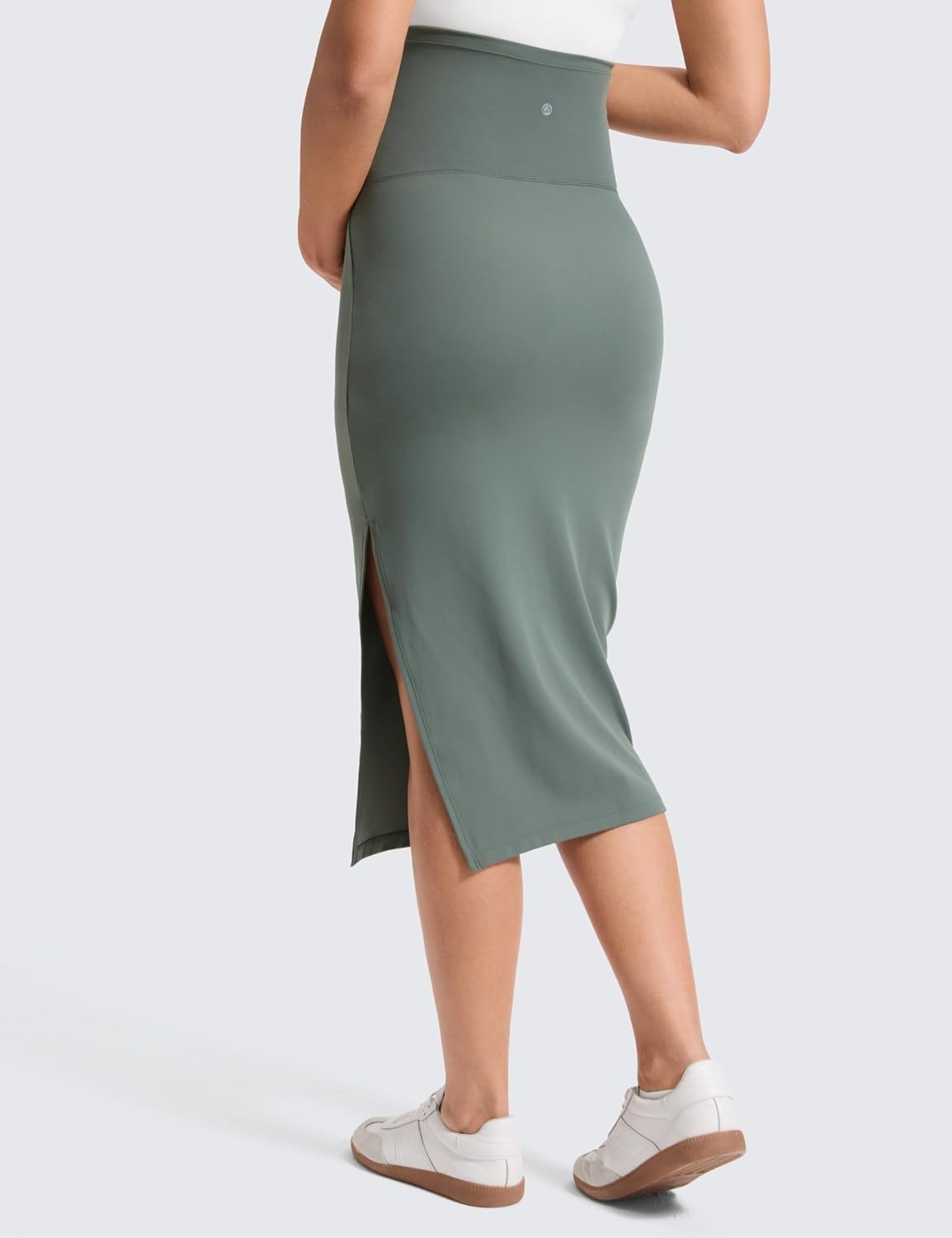 image:imageCRZ YOGA Butterluxe Maternity Side Split Midi Skirt Bodycon Womens Pregnancy Casual Pencil Over The Belly Stretchy SoftGrey Sage