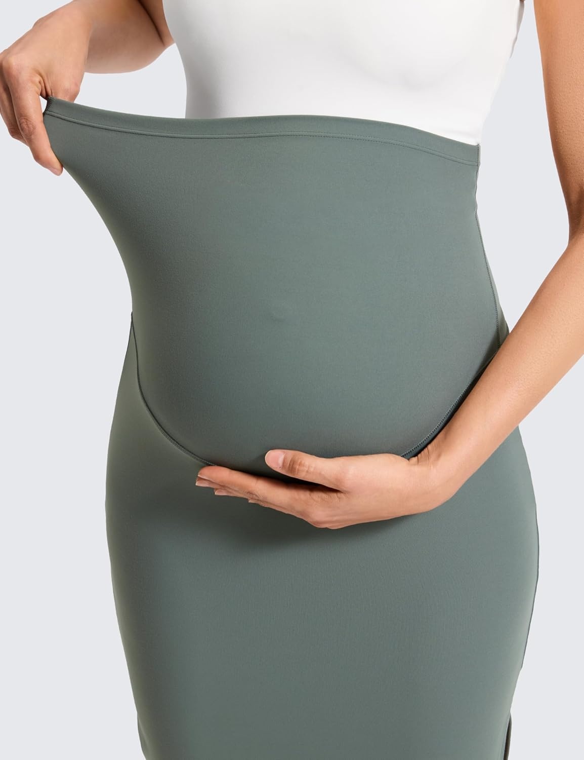 image:imageCRZ YOGA Butterluxe Maternity Side Split Midi Skirt Bodycon Womens Pregnancy Casual Pencil Over The Belly Stretchy SoftGrey Sage
