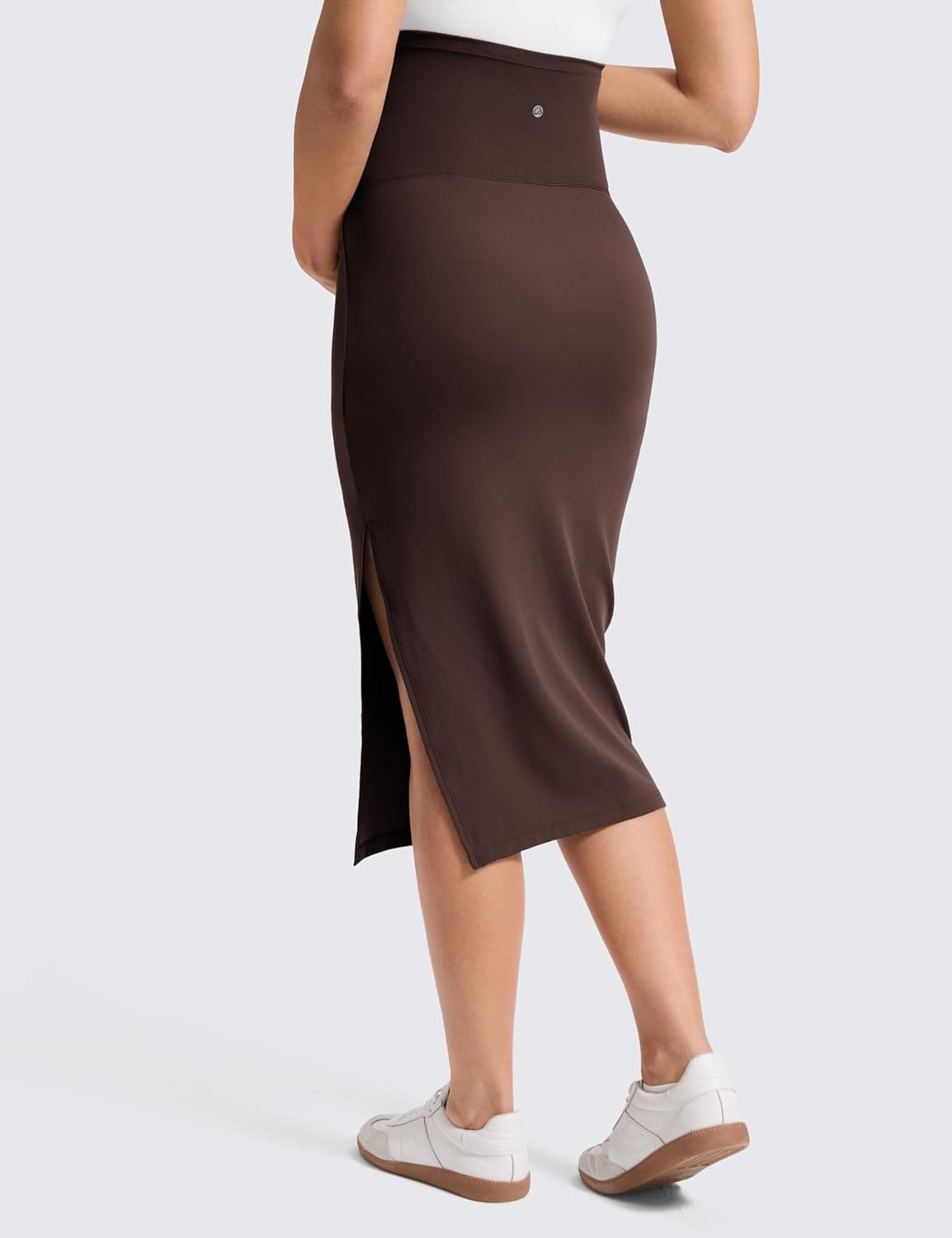image:imageCRZ YOGA Butterluxe Maternity Side Split Midi Skirt Bodycon Womens Pregnancy Casual Pencil Over The Belly Stretchy SoftHot Fudge Brown