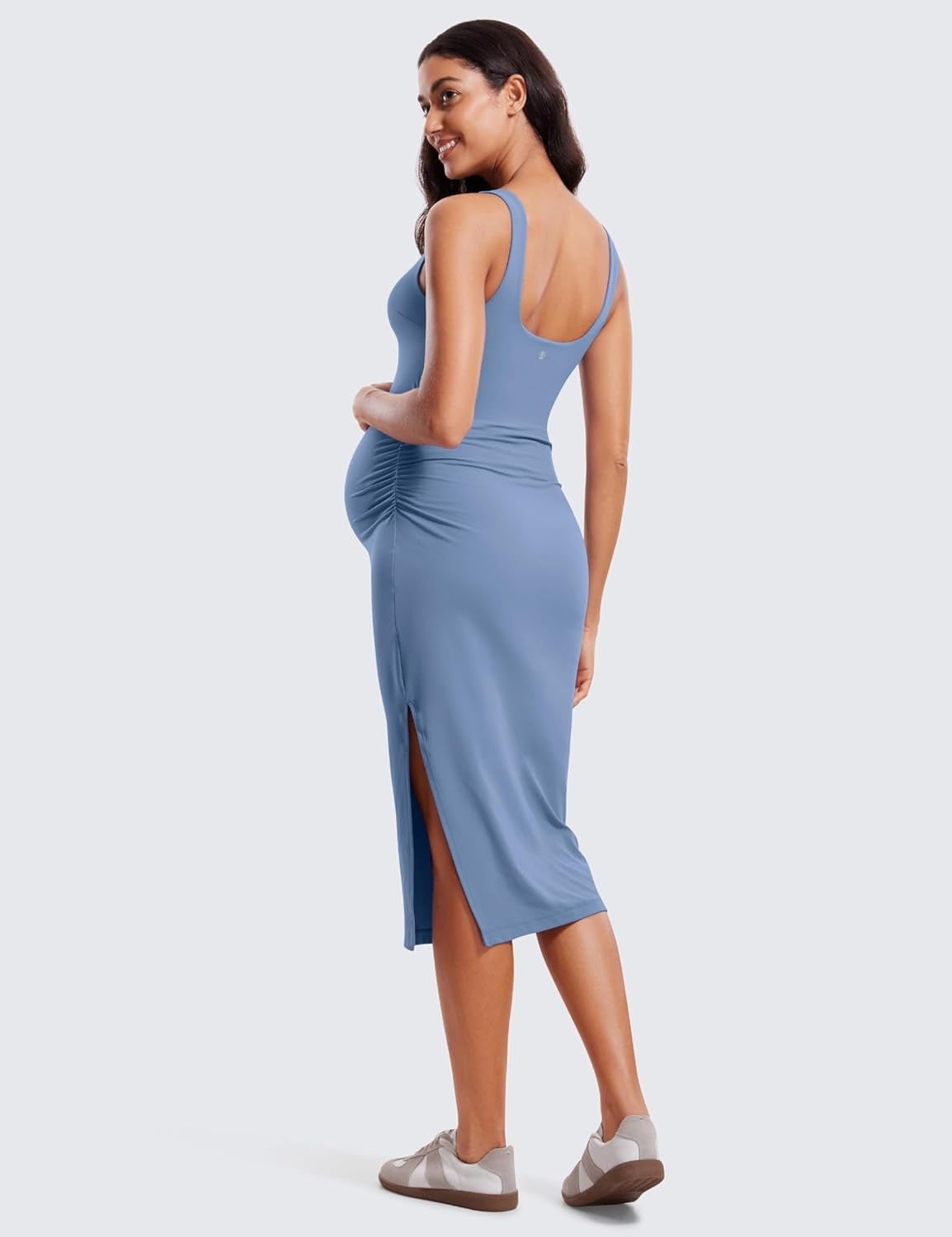 image:imageCRZ YOGA Butterluxe Maternity Square Neck Midi Dress Split Ruched Tanks Womens Pregnancy Bodycon Casual Baby ShowerOasis Blue