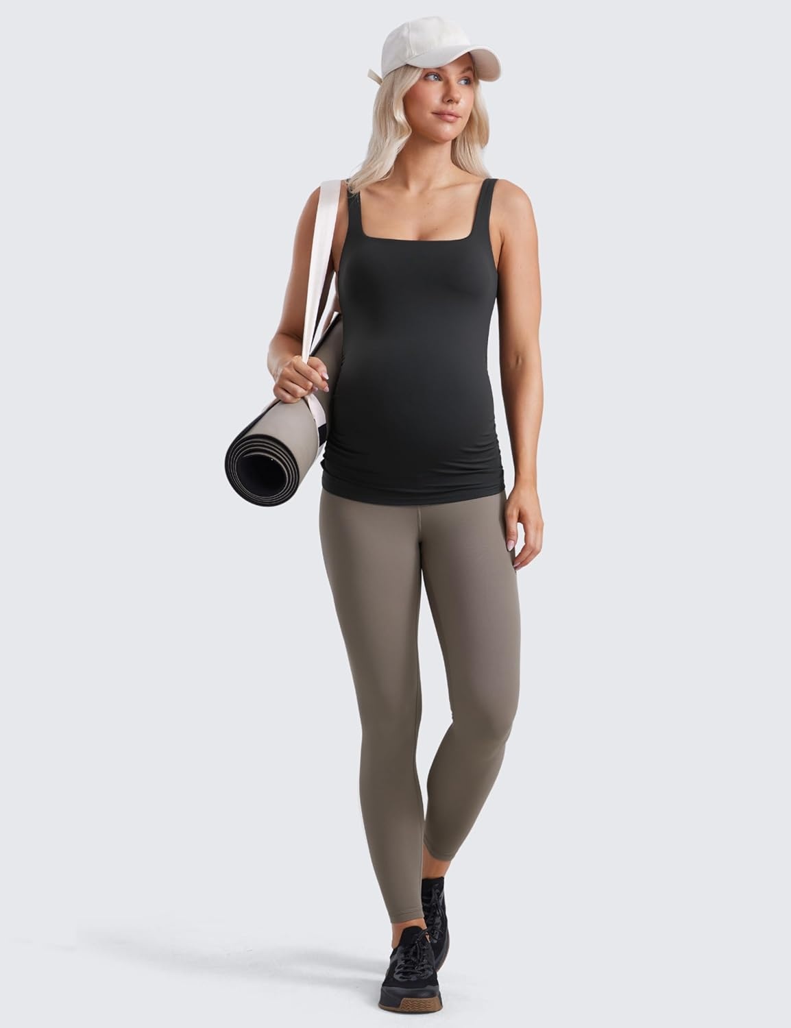 image:imageCRZ YOGA Butterluxe Maternity Square Neck Tank Tops Ruched Sleeveless Womens Pregnancy Yoga Tee Shirt with Built in BraBlack