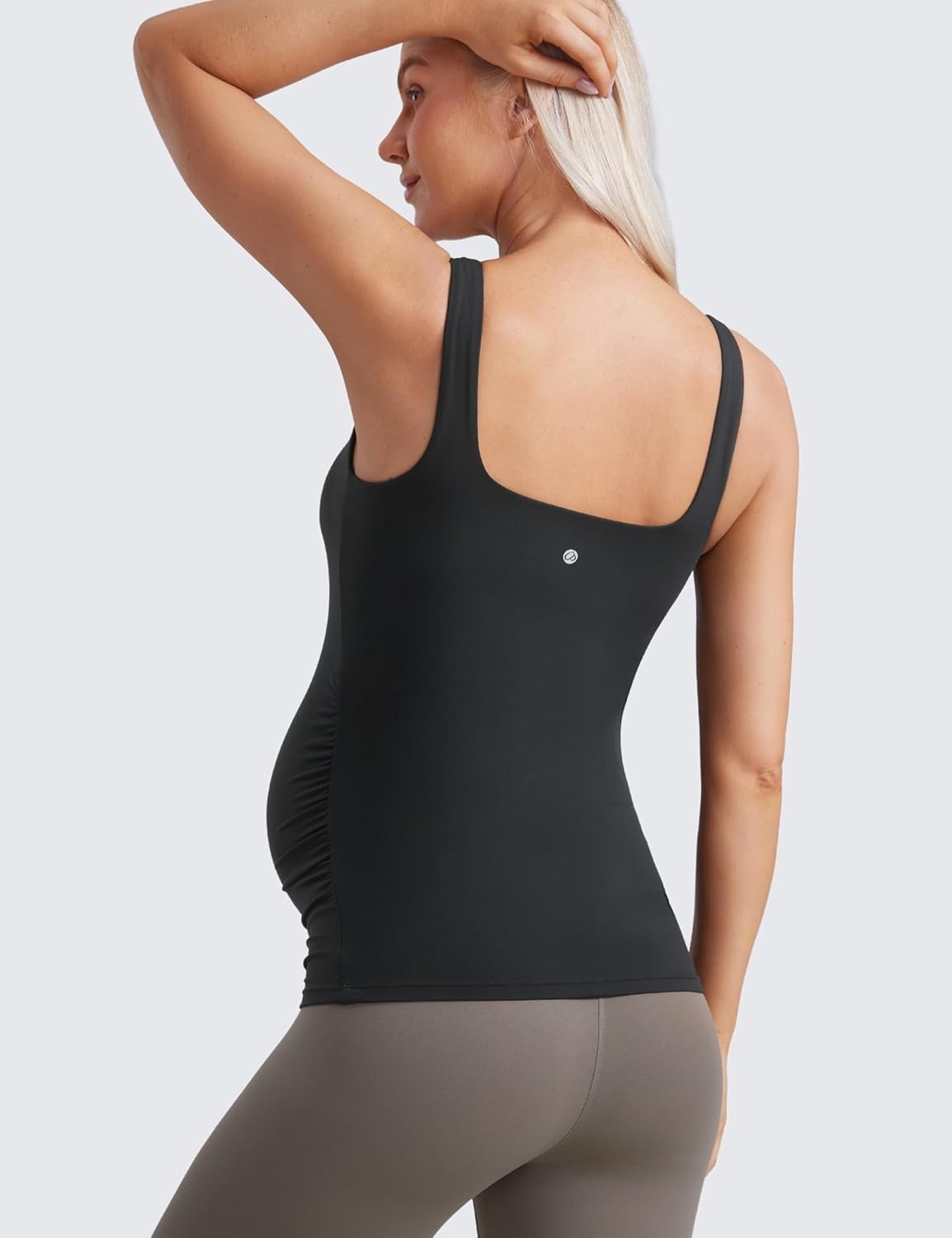image:imageCRZ YOGA Butterluxe Maternity Square Neck Tank Tops Ruched Sleeveless Womens Pregnancy Yoga Tee Shirt with Built in BraBlack