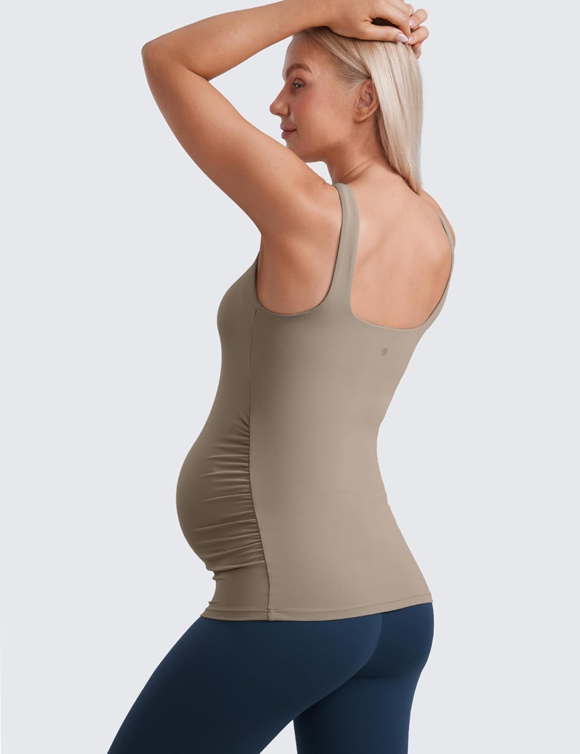 image:imageCRZ YOGA Butterluxe Maternity Square Neck Tank Tops Ruched Sleeveless Womens Pregnancy Yoga Tee Shirt with Built in BraNomad Grey