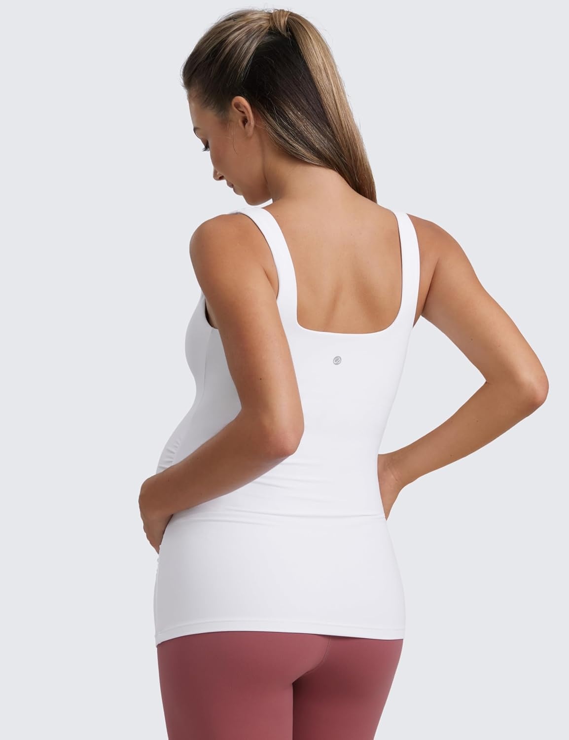 image:imageCRZ YOGA Butterluxe Maternity Square Neck Tank Tops Ruched Sleeveless Womens Pregnancy Yoga Tee Shirt with Built in BraWhite