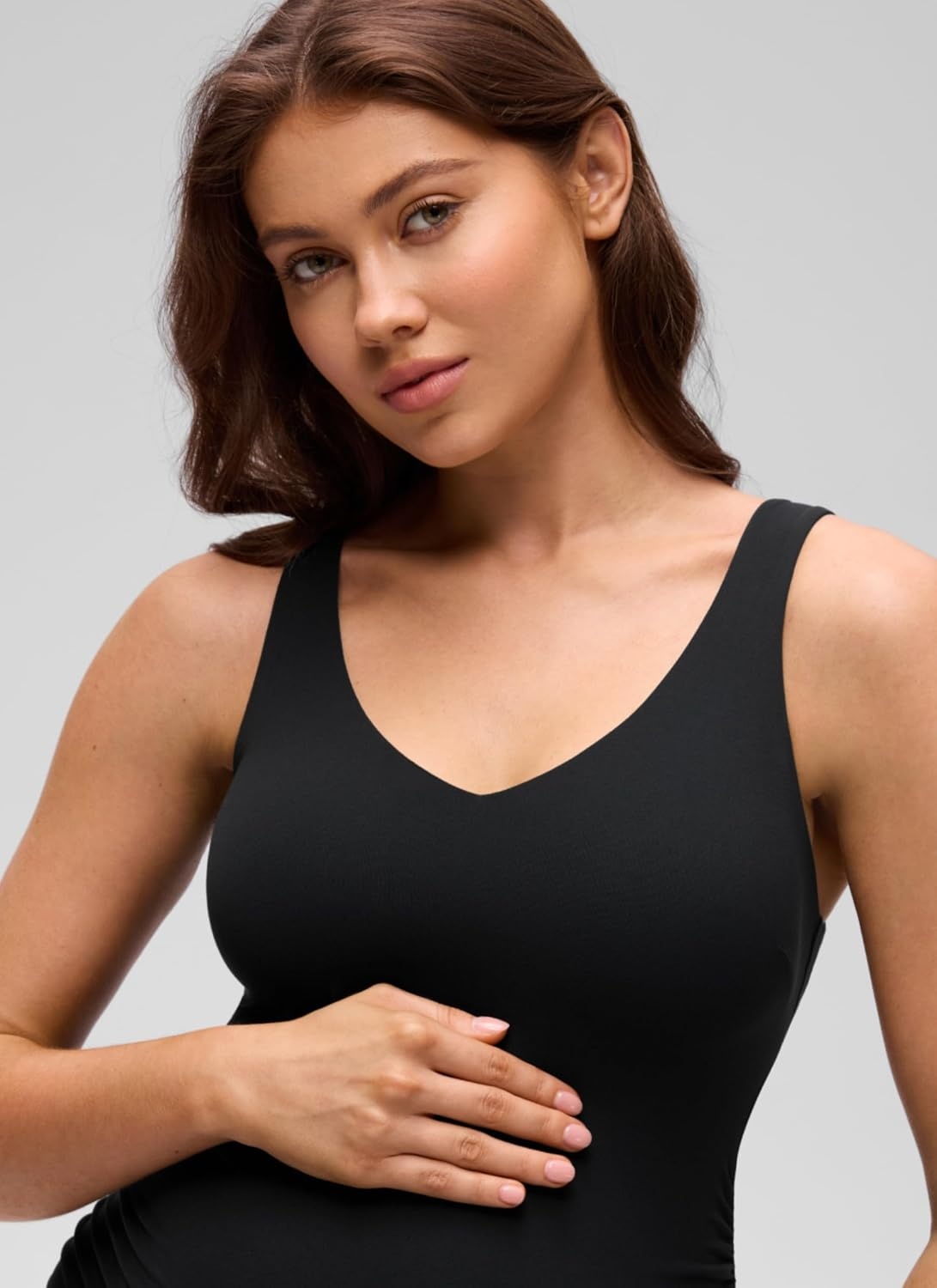 image:imageCRZ YOGA Butterluxe Maternity V Neck Mini Dress Linerless Ruched Sleeveless Casual Pregnancy Womens Summer BodyconBlack