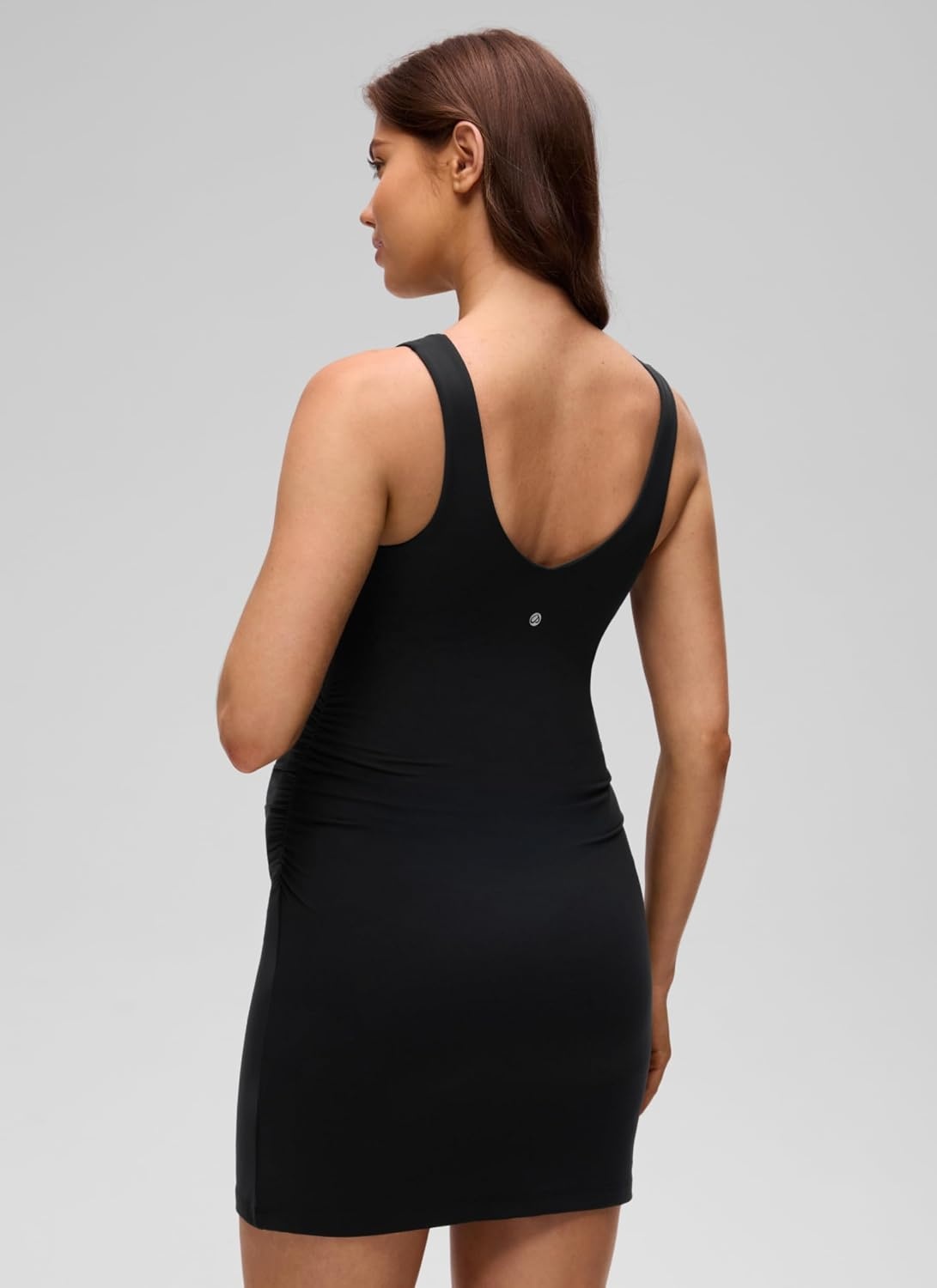 image:imageCRZ YOGA Butterluxe Maternity V Neck Mini Dress Linerless Ruched Sleeveless Casual Pregnancy Womens Summer BodyconBlack