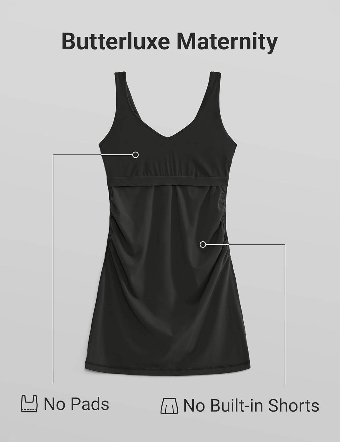 image:imageCRZ YOGA Butterluxe Maternity V Neck Mini Dress Linerless Ruched Sleeveless Casual Pregnancy Womens Summer BodyconBlack