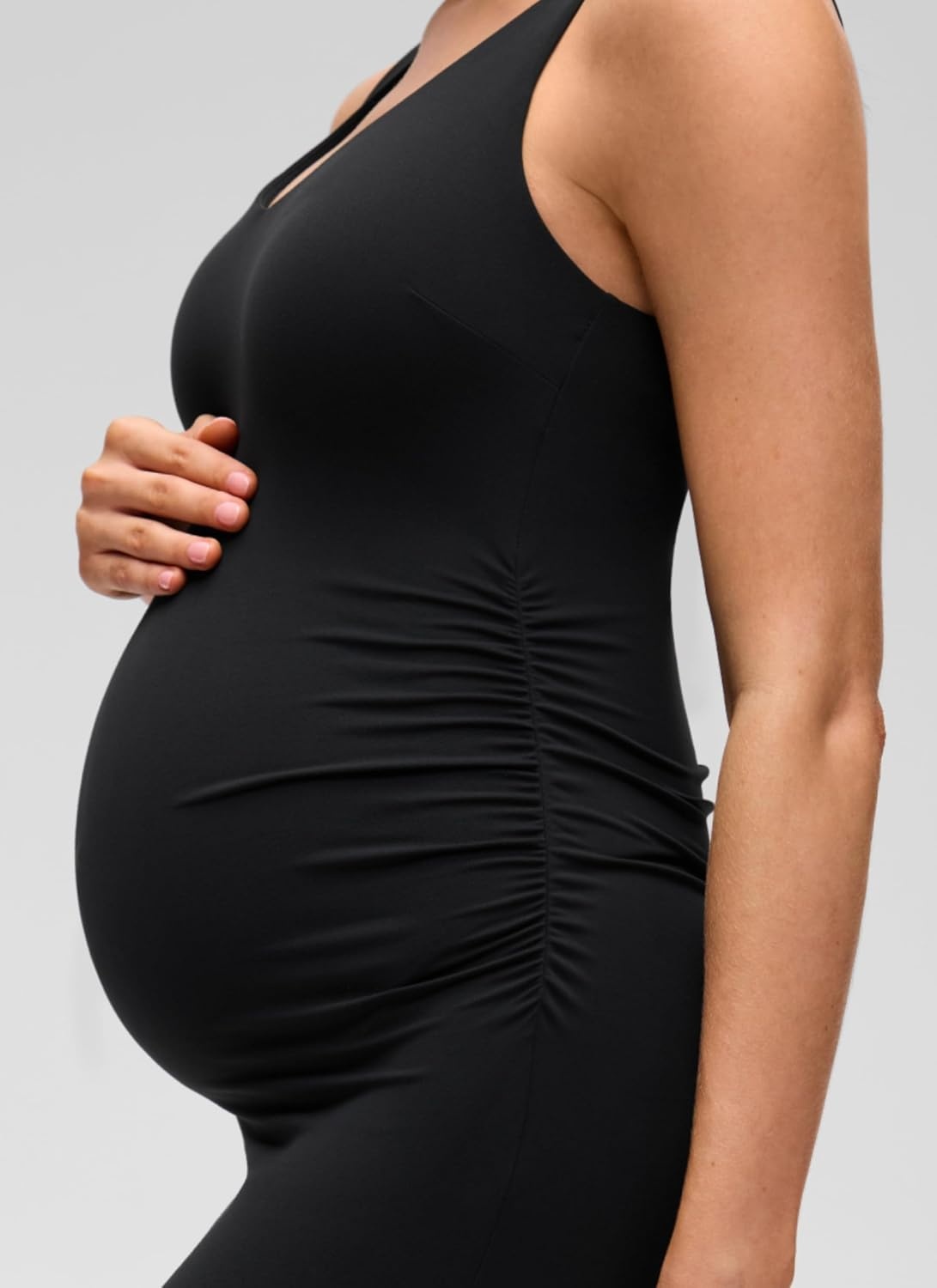 image:imageCRZ YOGA Butterluxe Maternity V Neck Mini Dress Linerless Ruched Sleeveless Casual Pregnancy Womens Summer BodyconBlack