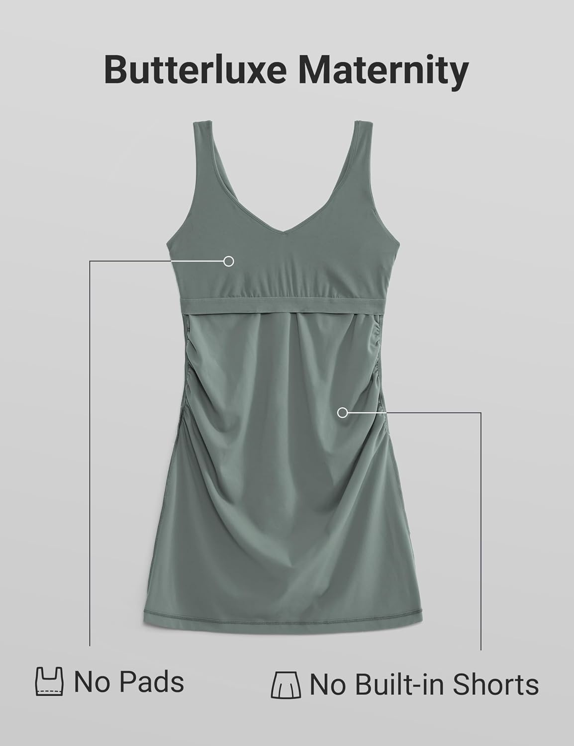 image:imageCRZ YOGA Butterluxe Maternity V Neck Mini Dress Linerless Ruched Sleeveless Casual Pregnancy Womens Summer BodyconGrey Sage