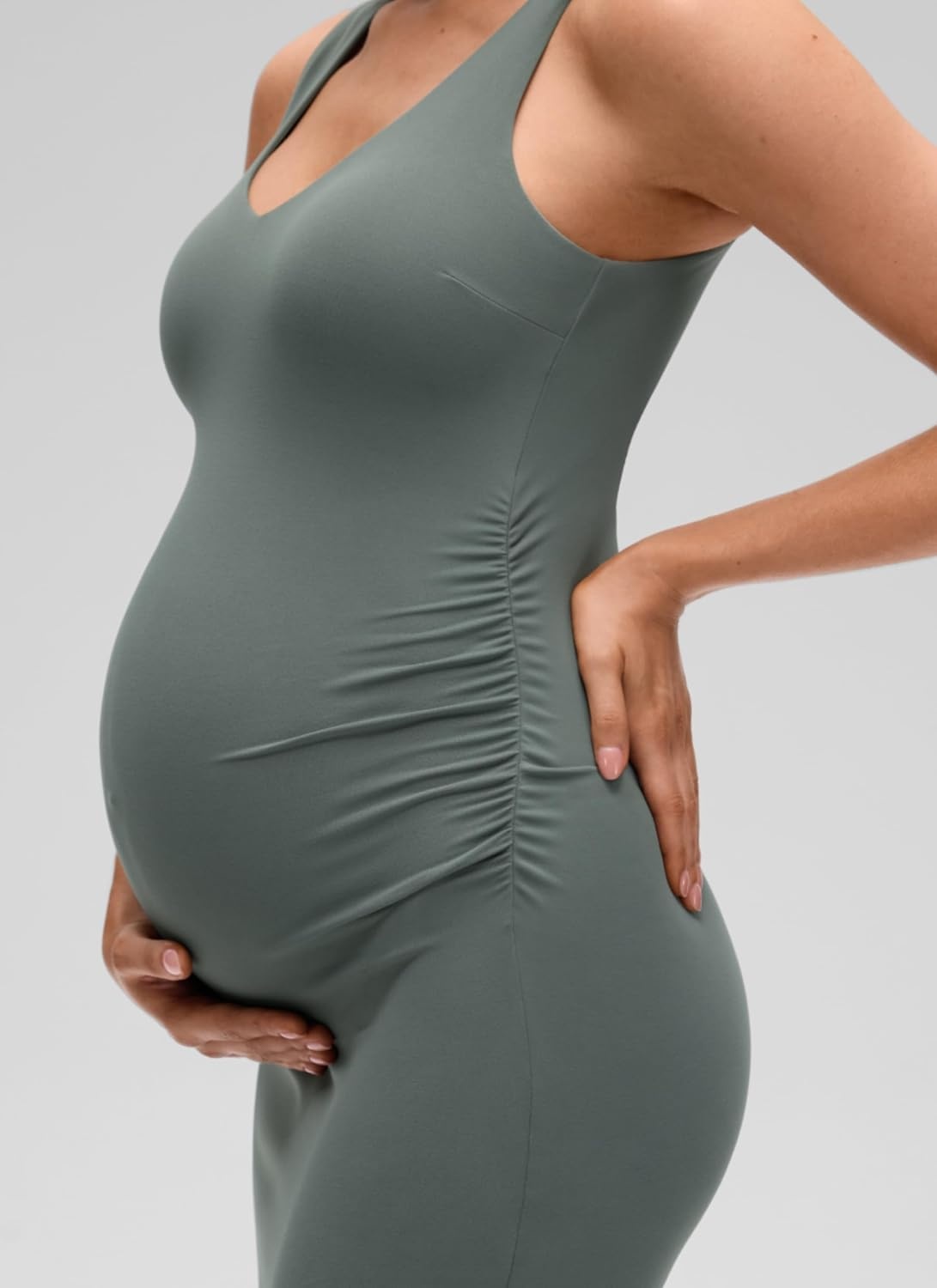 image:imageCRZ YOGA Butterluxe Maternity V Neck Mini Dress Linerless Ruched Sleeveless Casual Pregnancy Womens Summer BodyconGrey Sage