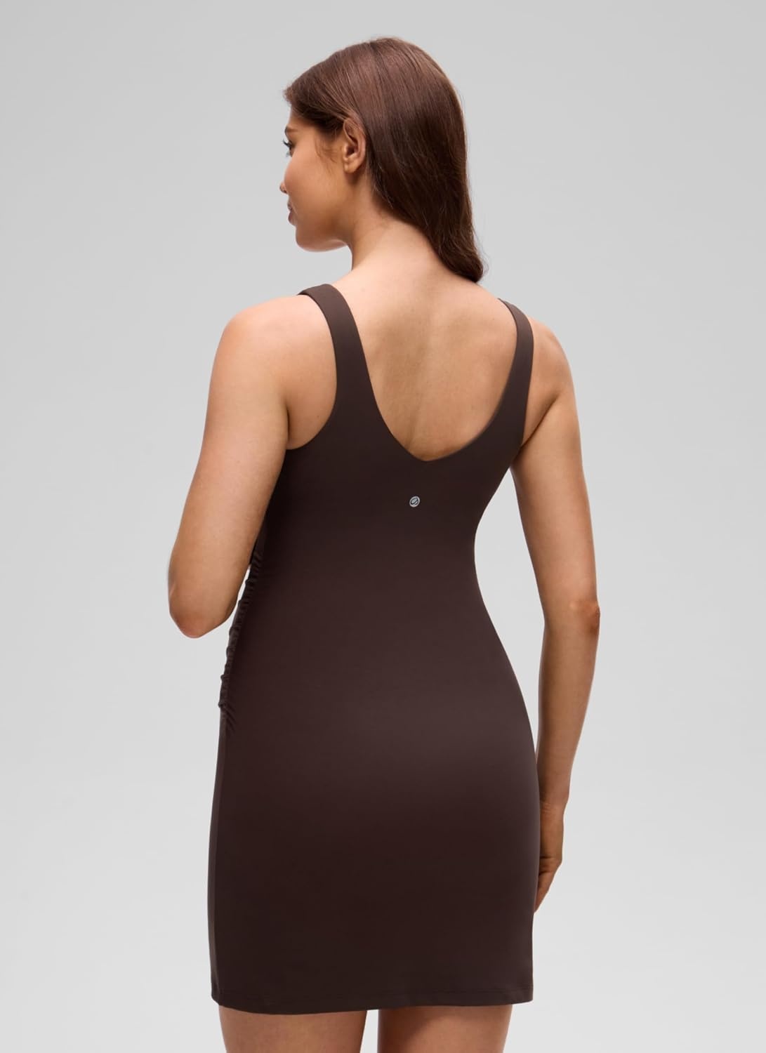 image:imageCRZ YOGA Butterluxe Maternity V Neck Mini Dress Linerless Ruched Sleeveless Casual Pregnancy Womens Summer BodyconHot Fudge Brown