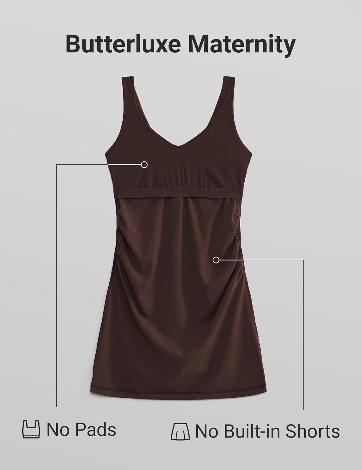 image:imageCRZ YOGA Butterluxe Maternity V Neck Mini Dress Linerless Ruched Sleeveless Casual Pregnancy Womens Summer BodyconHot Fudge Brown