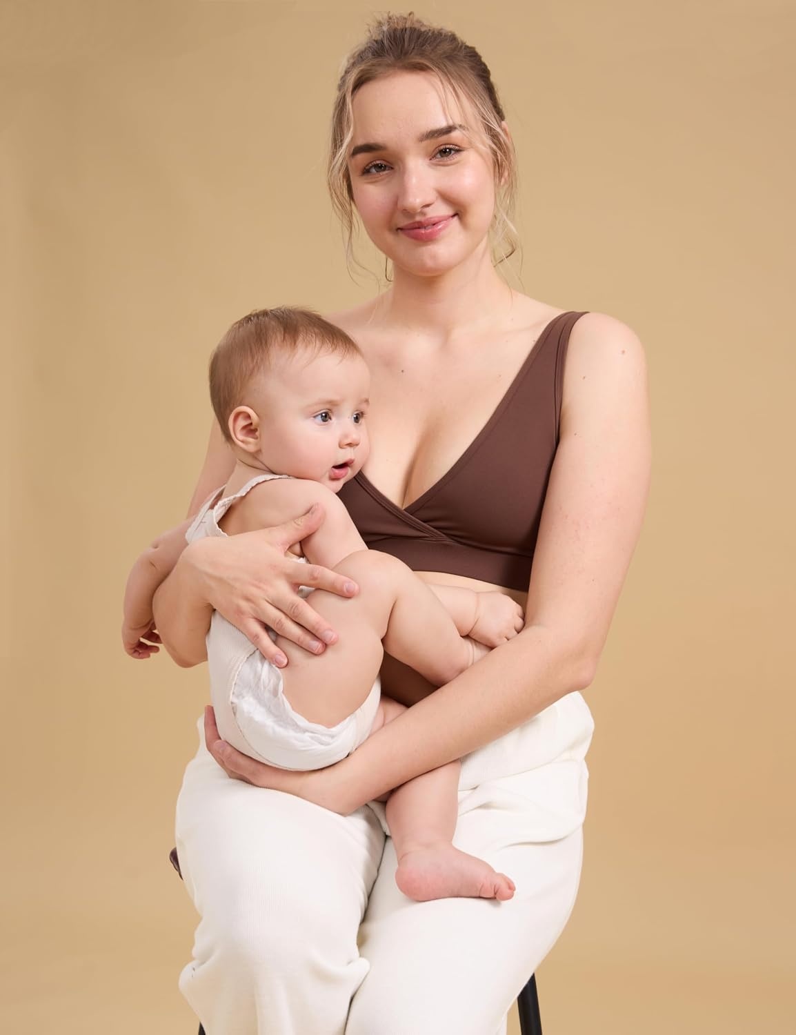 image:imageCRZ YOGA Butterluxe Maternity V Neck Nursing Bras Wireless Sleep Breastfeeding Lounge Womens Pregnancy Bralette ComfyCoffee Brown