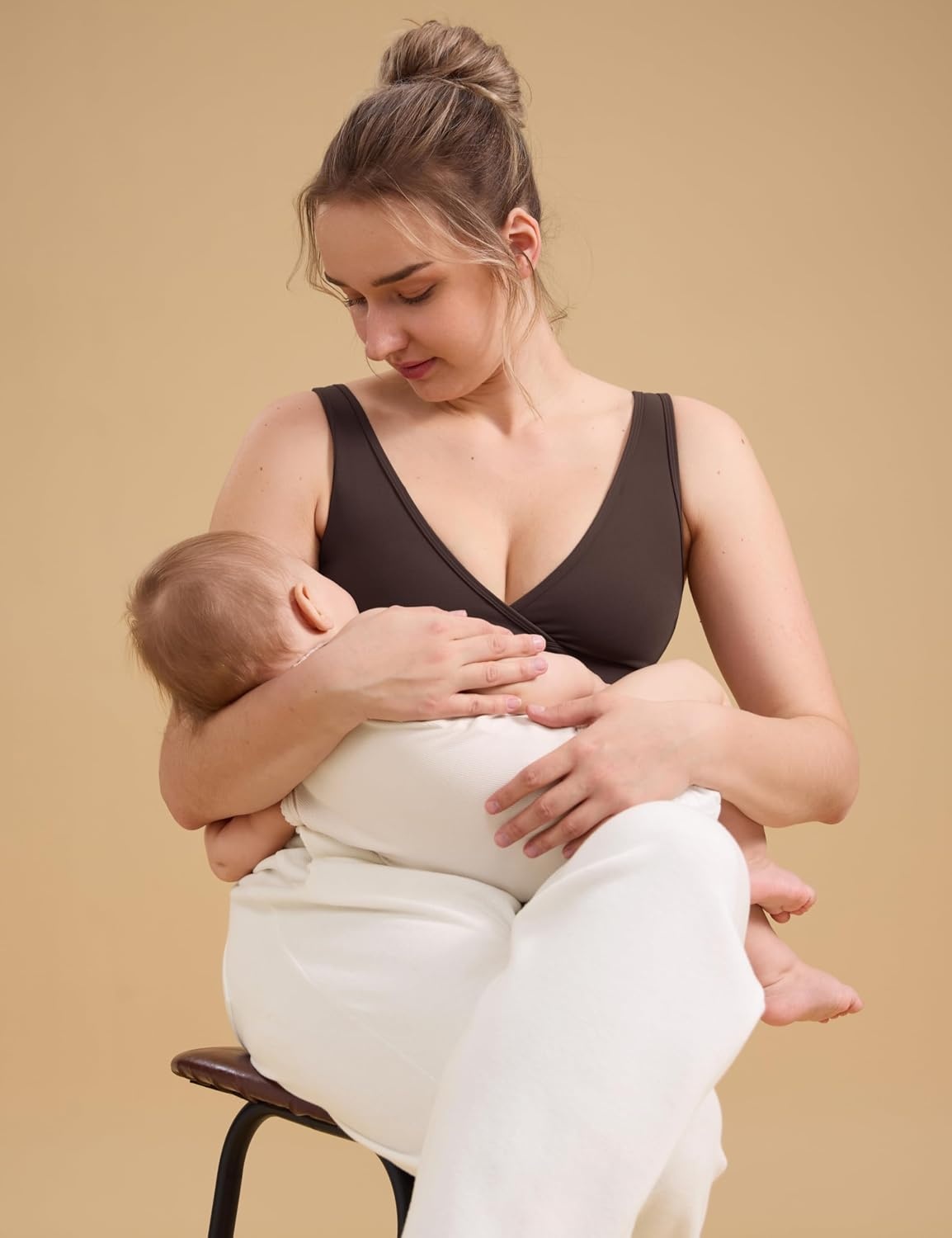 image:imageCRZ YOGA Butterluxe Maternity V Neck Nursing Bras Wireless Sleep Breastfeeding Lounge Womens Pregnancy Bralette ComfyHot Fudge Brown