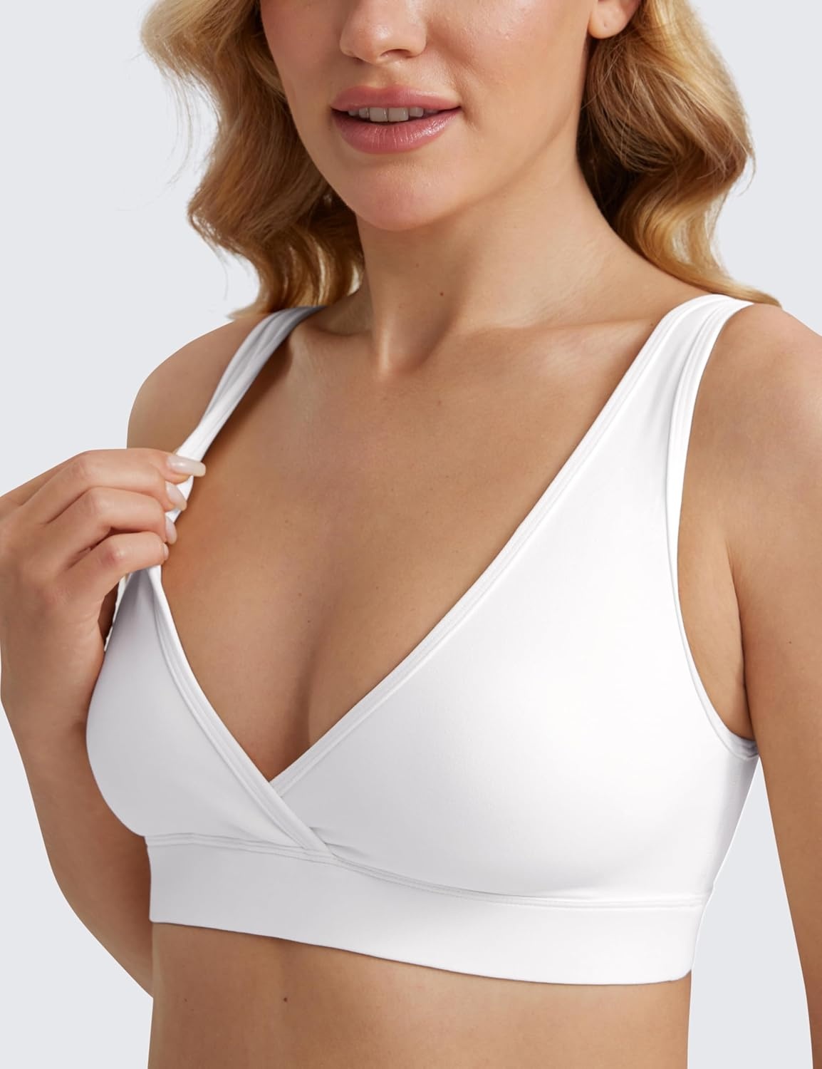image:imageCRZ YOGA Butterluxe Maternity V Neck Nursing Bras Wireless Sleep Breastfeeding Lounge Womens Pregnancy Bralette ComfyWhite