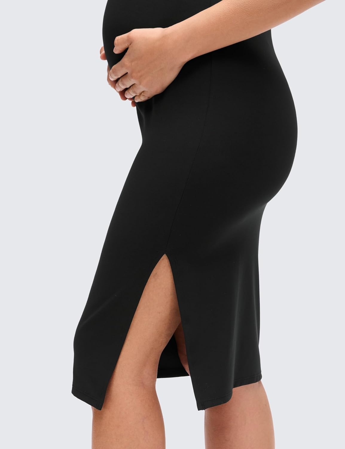 image:imageCRZ YOGA Butterluxe Maternity V Neck Nursing Midi Dress Slit Sleeveless Casual Pregnancy Womens Bodycon Built in Bra OutfitBlack