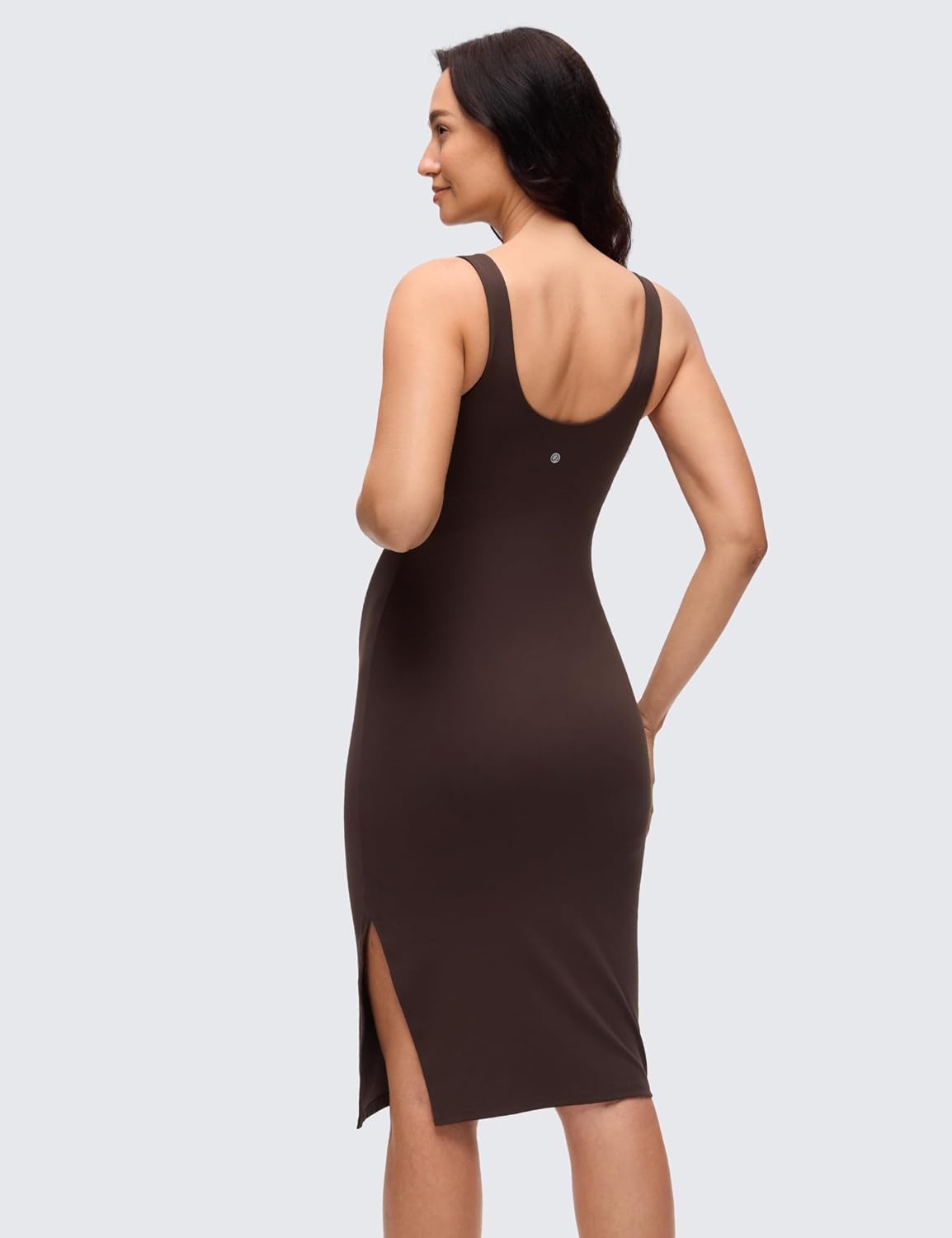 image:imageCRZ YOGA Butterluxe Maternity V Neck Nursing Midi Dress Slit Sleeveless Casual Pregnancy Womens Bodycon Built in Bra OutfitHot Fudge Brown