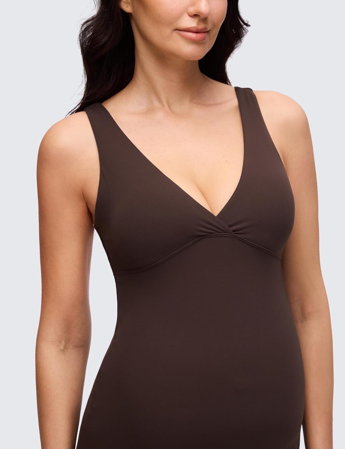 image:imageCRZ YOGA Butterluxe Maternity V Neck Nursing Midi Dress Slit Sleeveless Casual Pregnancy Womens Bodycon Built in Bra OutfitHot Fudge Brown