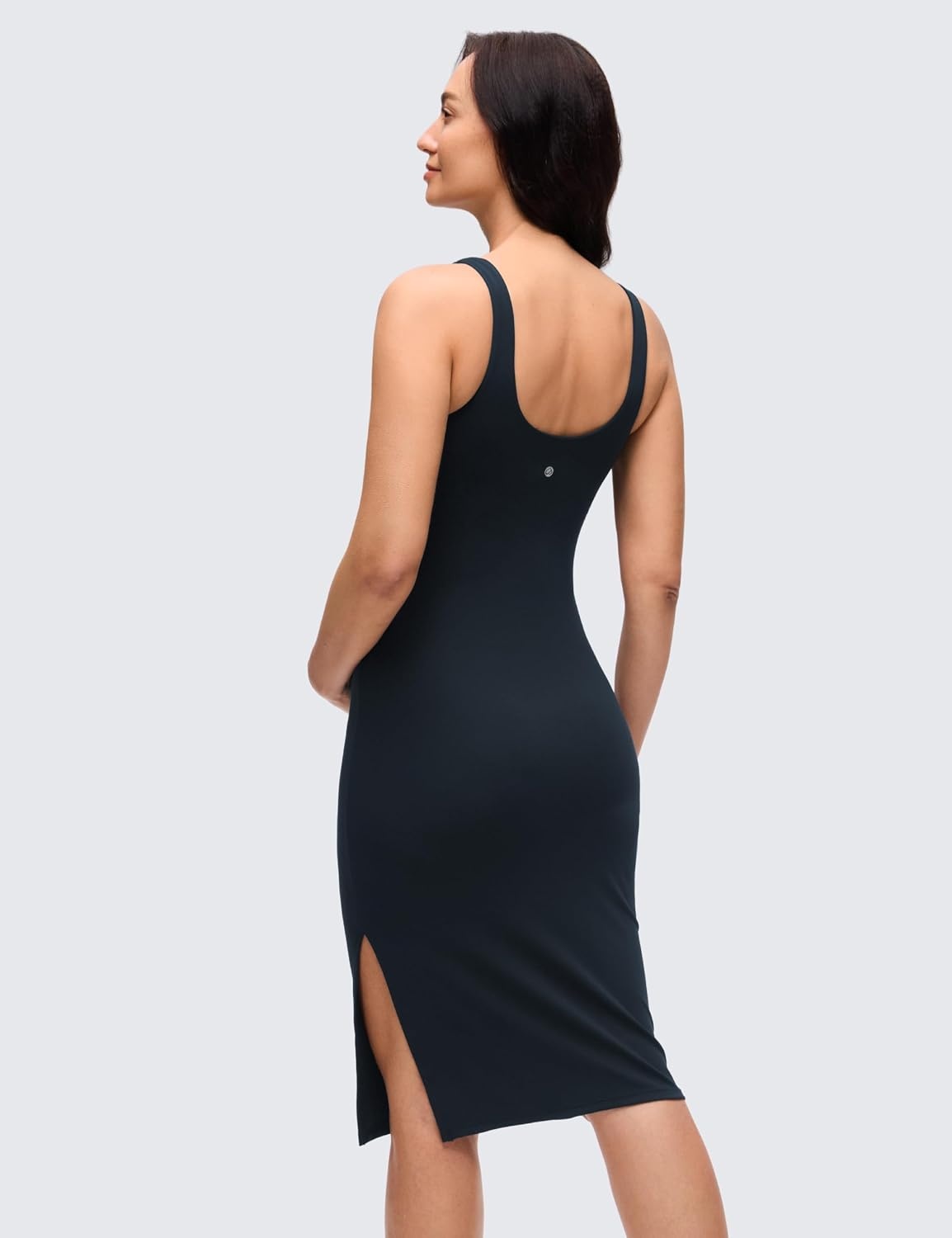image:imageCRZ YOGA Butterluxe Maternity V Neck Nursing Midi Dress Slit Sleeveless Casual Pregnancy Womens Bodycon Built in Bra OutfitTrue Navy