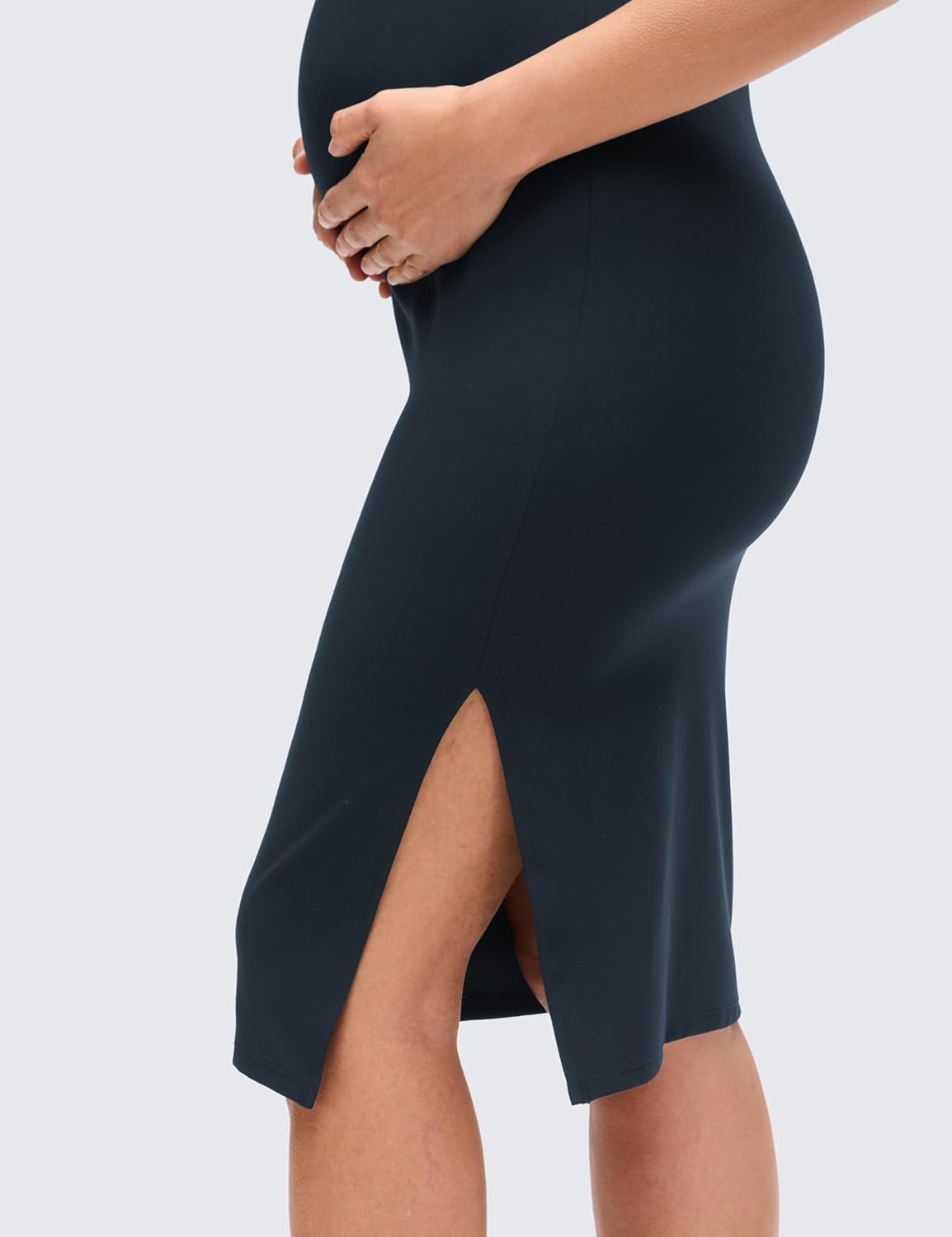 image:imageCRZ YOGA Butterluxe Maternity V Neck Nursing Midi Dress Slit Sleeveless Casual Pregnancy Womens Bodycon Built in Bra OutfitTrue Navy