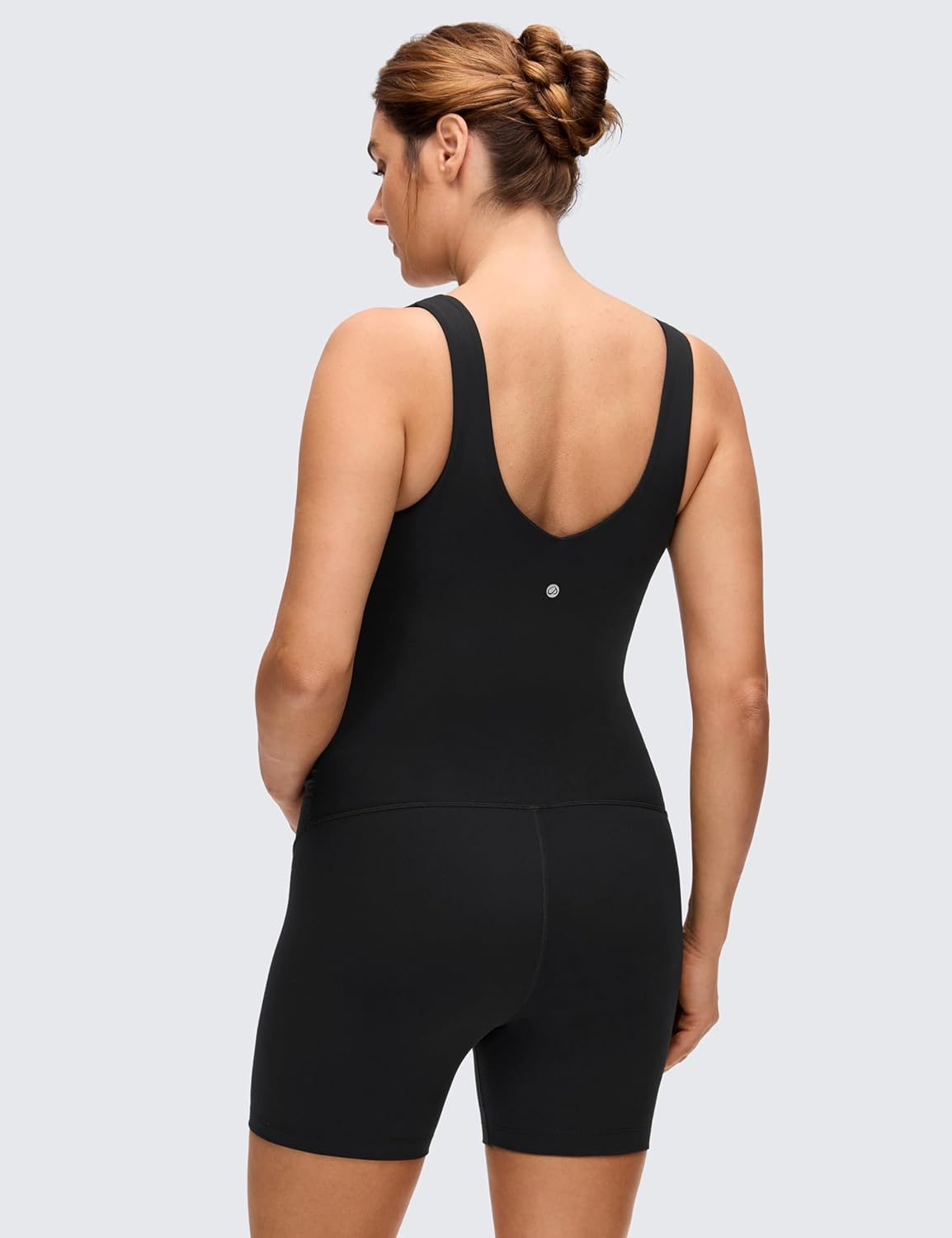 image:imageCRZ YOGA Butterluxe Maternity V Neck Workout Romper Casual Sleeveless Shorts Jumpsuit Pregnancy Womens One Piece BodysuitBlack