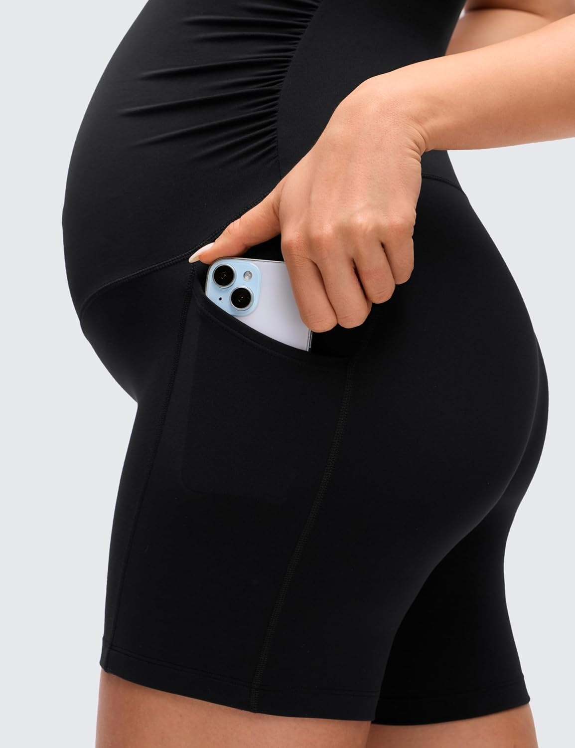 image:imageCRZ YOGA Butterluxe Maternity Workout Romper Pockets U Neck Sleeveless Shorts Jumpsuit Pregnancy Womens Ruched BodysuitBlack